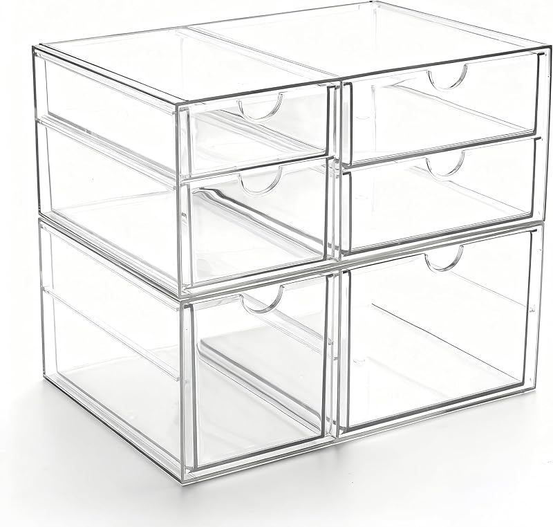 Organizador de Maquiagem em Acrílico Transparente Prsildan com 6 Gavetas, Conjunto com 2