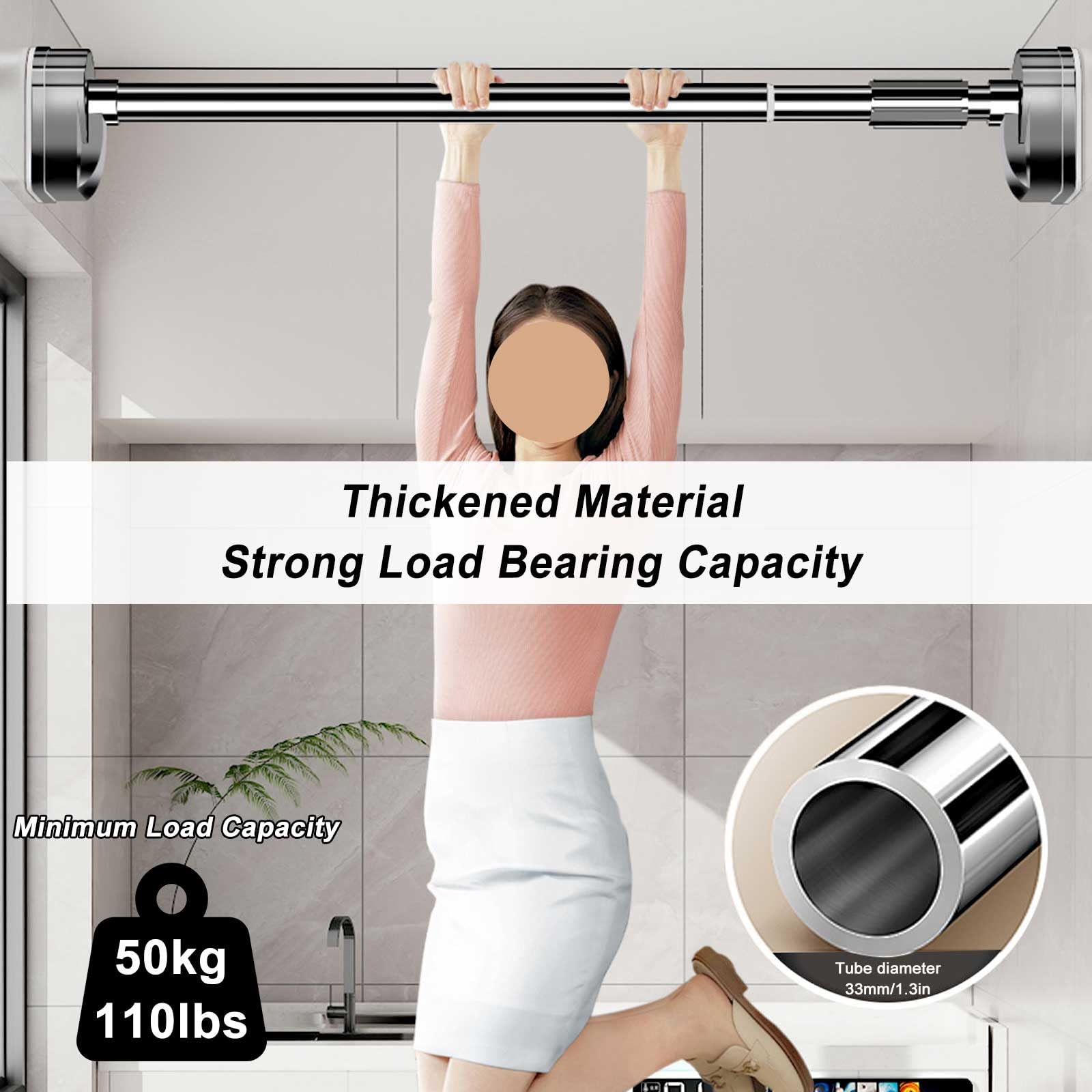 Barre Extensible Sans Perçage, Tringle de Douche Extensible en Acier Inoxydable de 50 à 520 Cm avec Anneaux pour Fenêtres, Salle de Bain, Maison(White,50-80cm/20-31.5in)