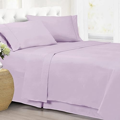 Cathay Home Essentials Ultra Soft Hypoallergenic Wrinkle Resistant Double Brushed Microfiber Bedding Sheet Set, Lavender, Queen