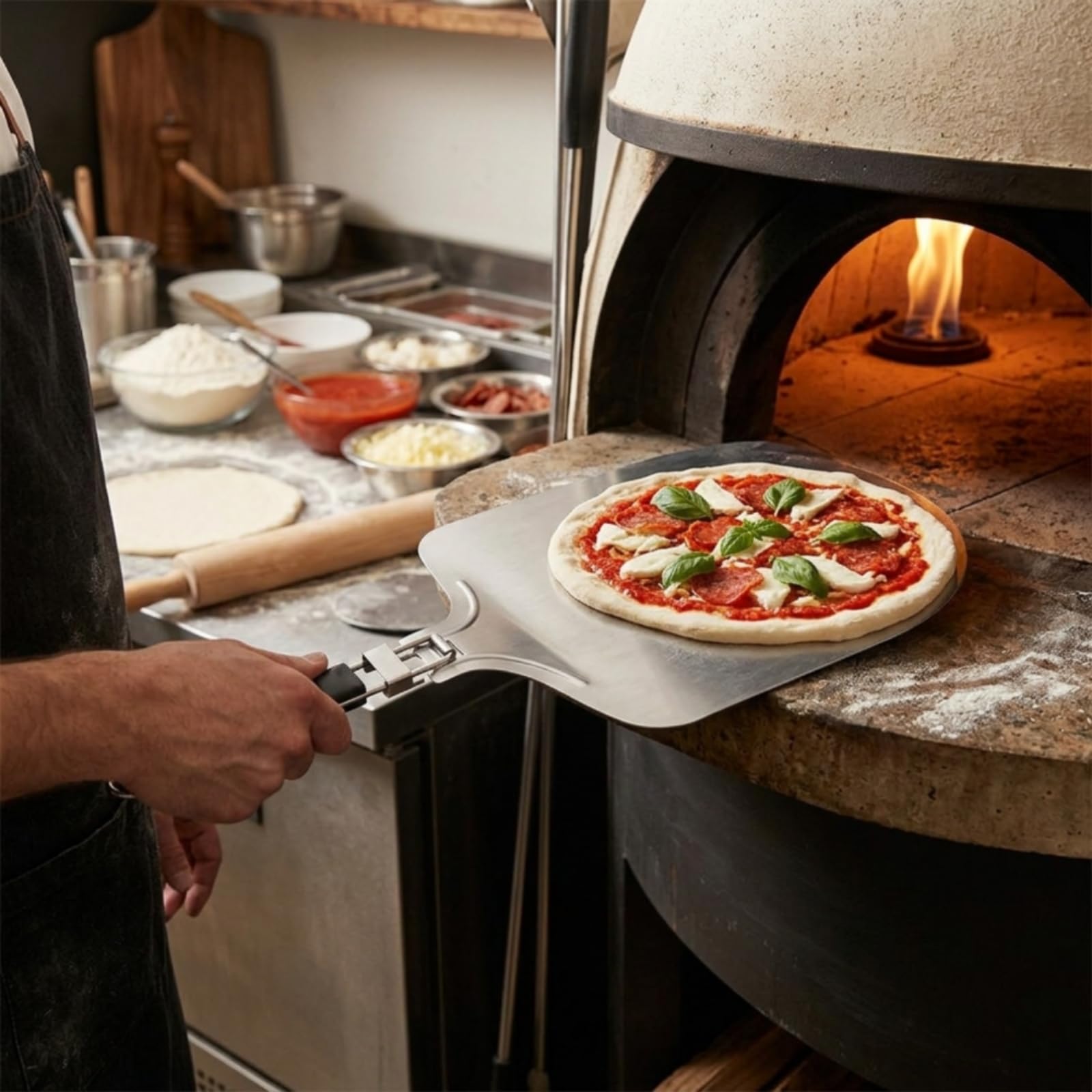 Paletta da Forno Forno in Acciaio Inox Paletta Pieghevole Utensile per Pizzaioli, Panificatori, Pizzerie, Barbecue
