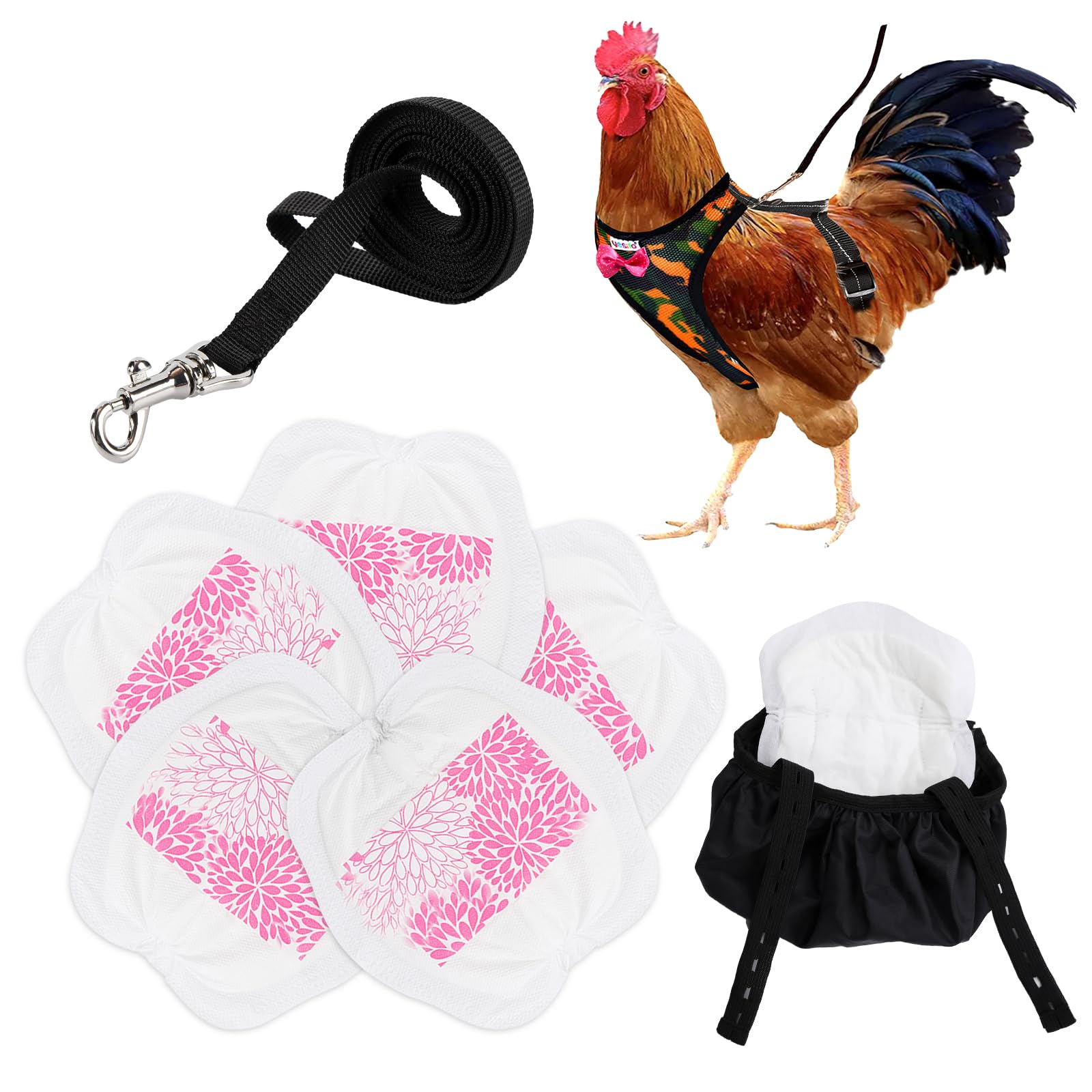 Adjustable Chicken Harness Diaper (5.4ft Leash) – Breathable &amp; Washable Secure Training for Hens, Ducks &amp; Chicks | Outdoor Walking &amp; Discipline Solution (Large, Camouflage Green)