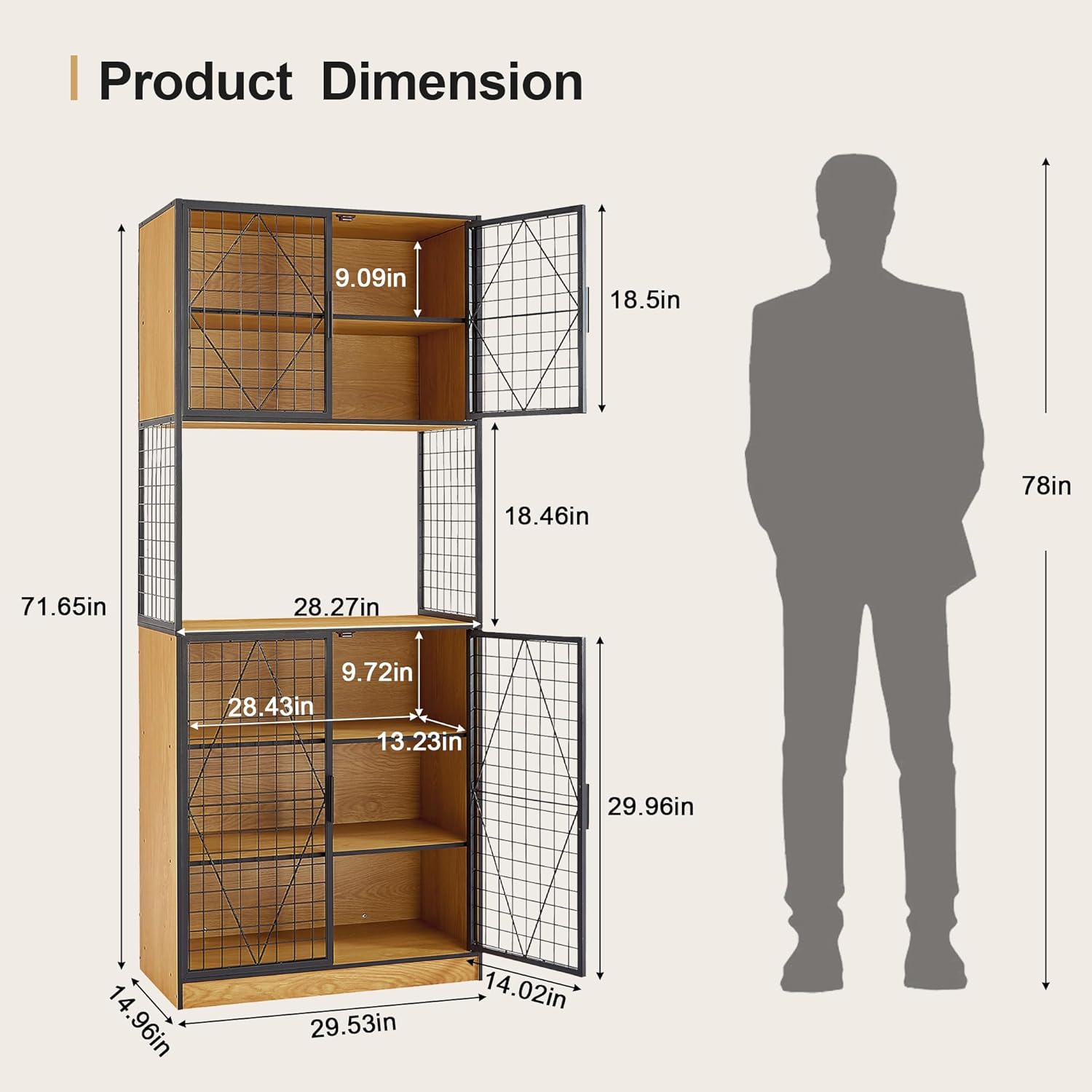 VECELO 72in Tall Kitchen Pantry Cabinet with Doors and Shelves, Large Freestanding Storage Cupboard with Countertop Hutch, Oak