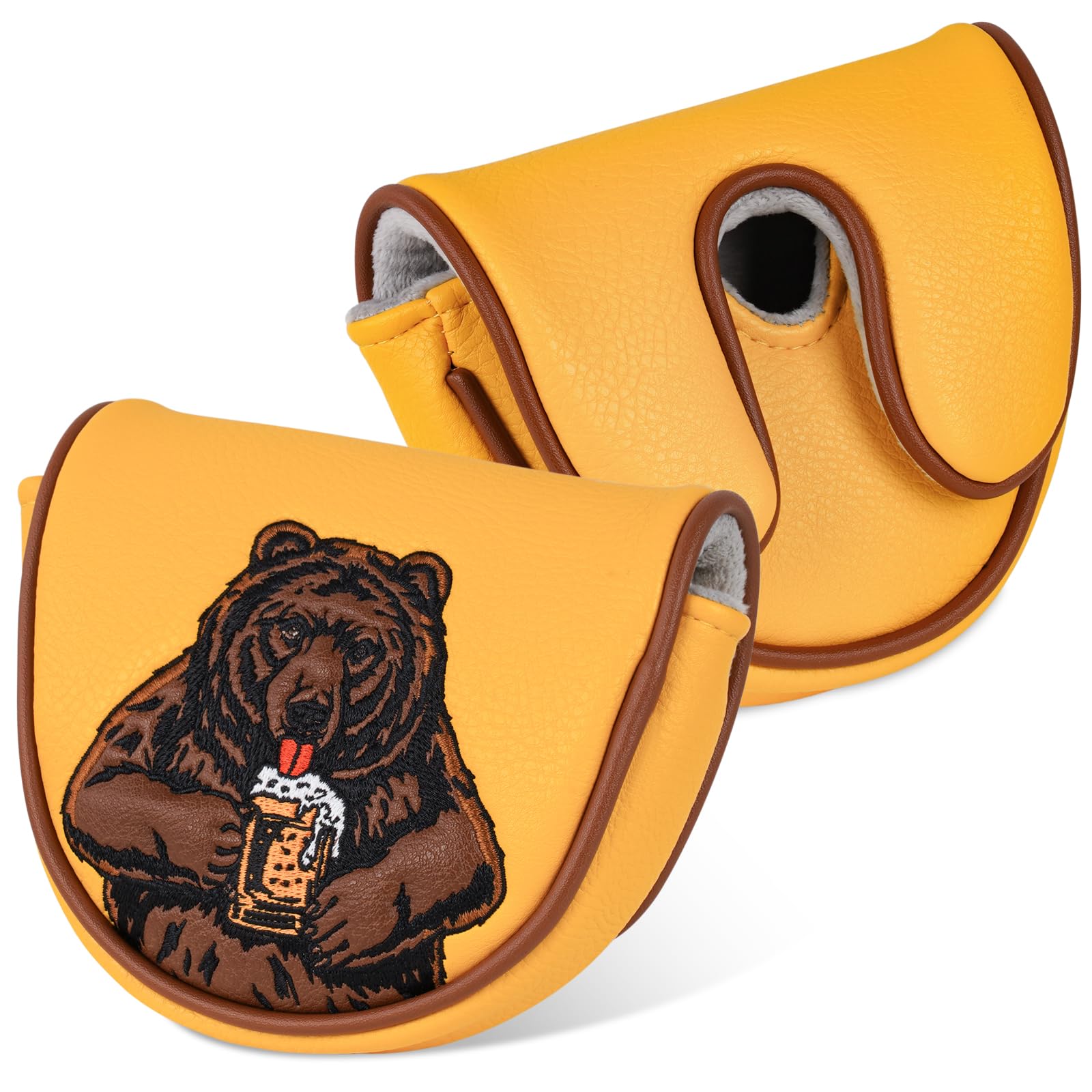 LZFAN Golf Club Head Covers Driver Fairway Hybrid OZ1 Mallet Blade Putter Protector Embroidered Leather Beer Bear — image 1