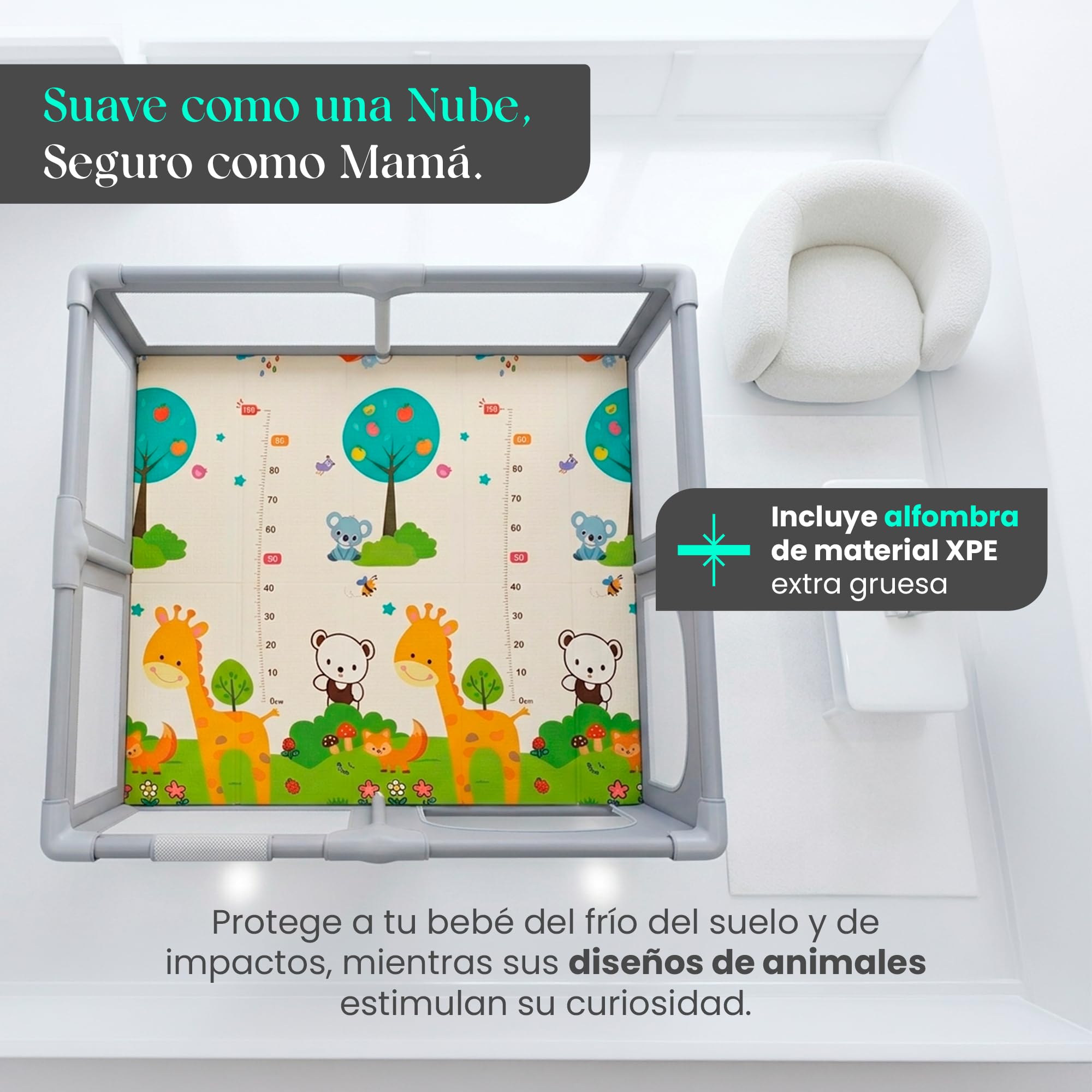 Ducory Parque Infantil Bebe 120X120 X75cm Altura, 2 Puertas, Alfombra Acolchada Plegable, Incluye Bolsa de Transporte + 4 Agarraderas + Juguete Educativo Musical + Sonajero, Corralito Bebe