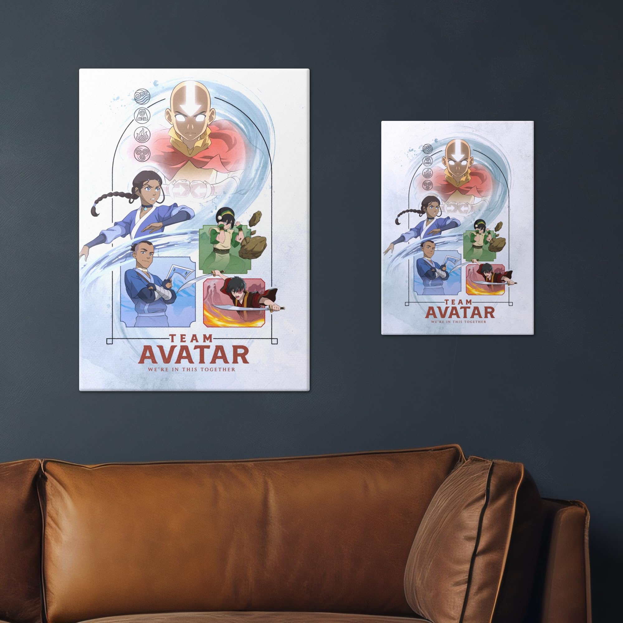Displate Metall poster Avatar The Last Airbender Team Avatar Größe M | Bilder Wanddeko Wohnzimmer & Schlafzimmer Wandbilder, Geschenk. Wandkunst mit Magnet-Befestigung, ohne Bohren.