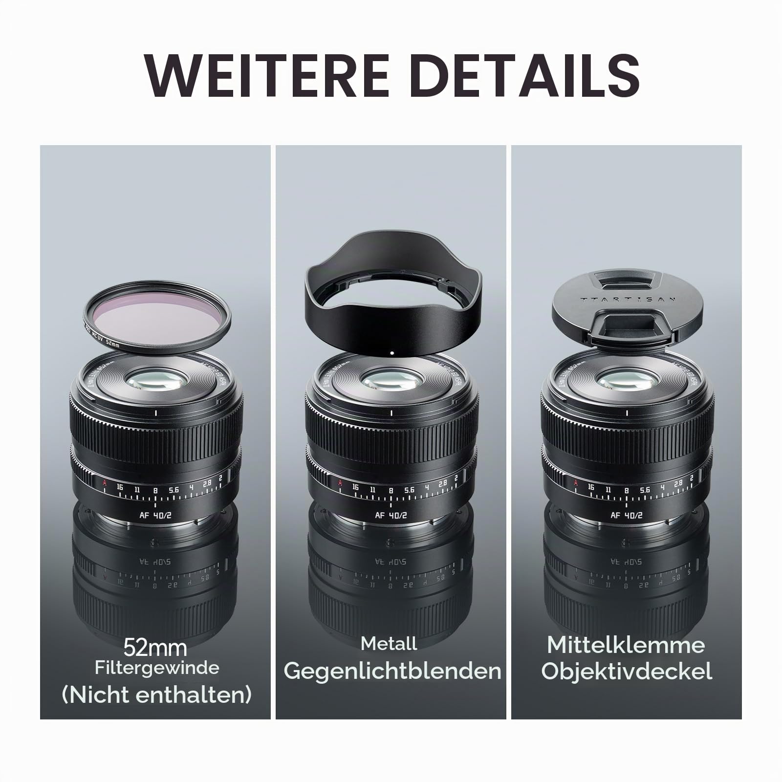 TTARTISAN 40 mm f/2 AF-Objektiv für L-Mount, Vollformat 40 mm f2 Autofokus Prime Objektive für L-Mount (L, Schwarz)