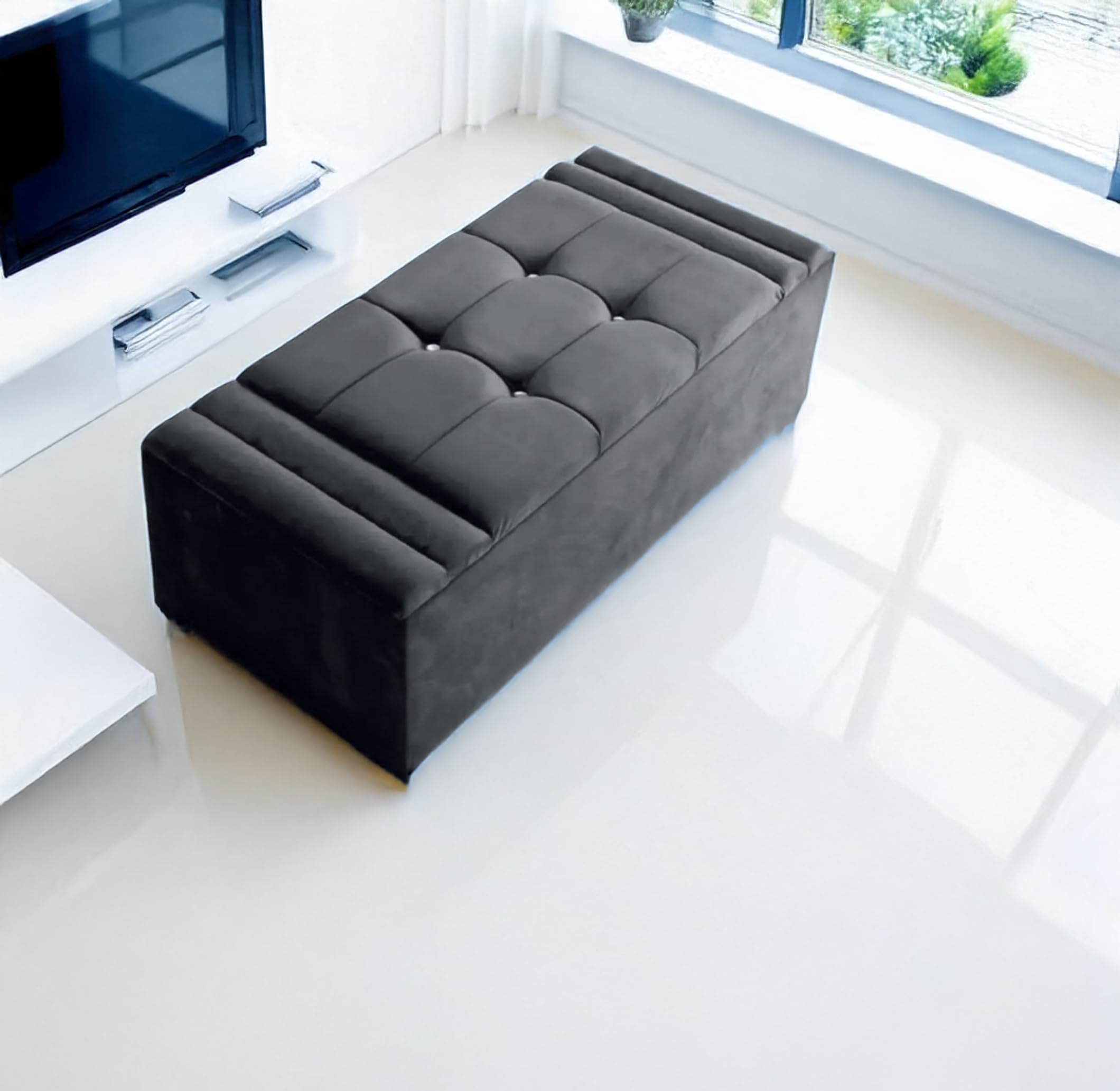 Spring Well Ottoman Storage Box Seat Foot Stool Sidebar Cube Ottoman Box with Lid for Kids Toys, Bedroom, Hallway, Living Room,3ft,4ft,4ft6,5ft (Charcoal, 4ft6 Double)
