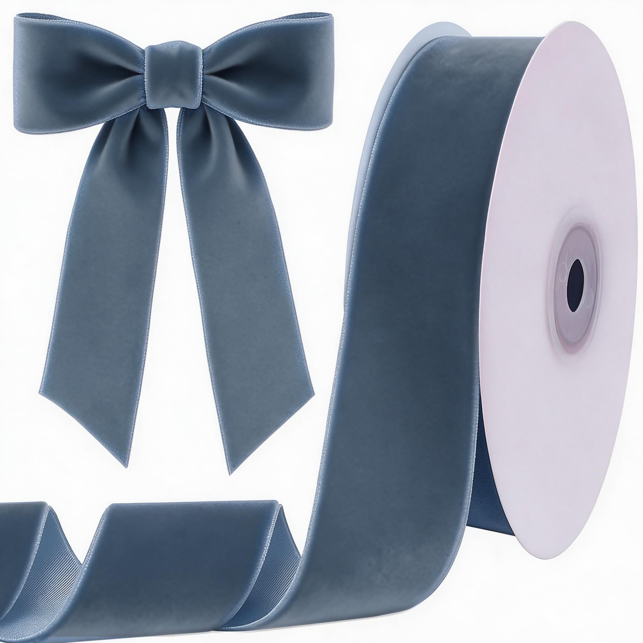 Tsorode 10 Yards Dusty Blue Velvet Ribbon for Christmas Tree, 1.5 Inch