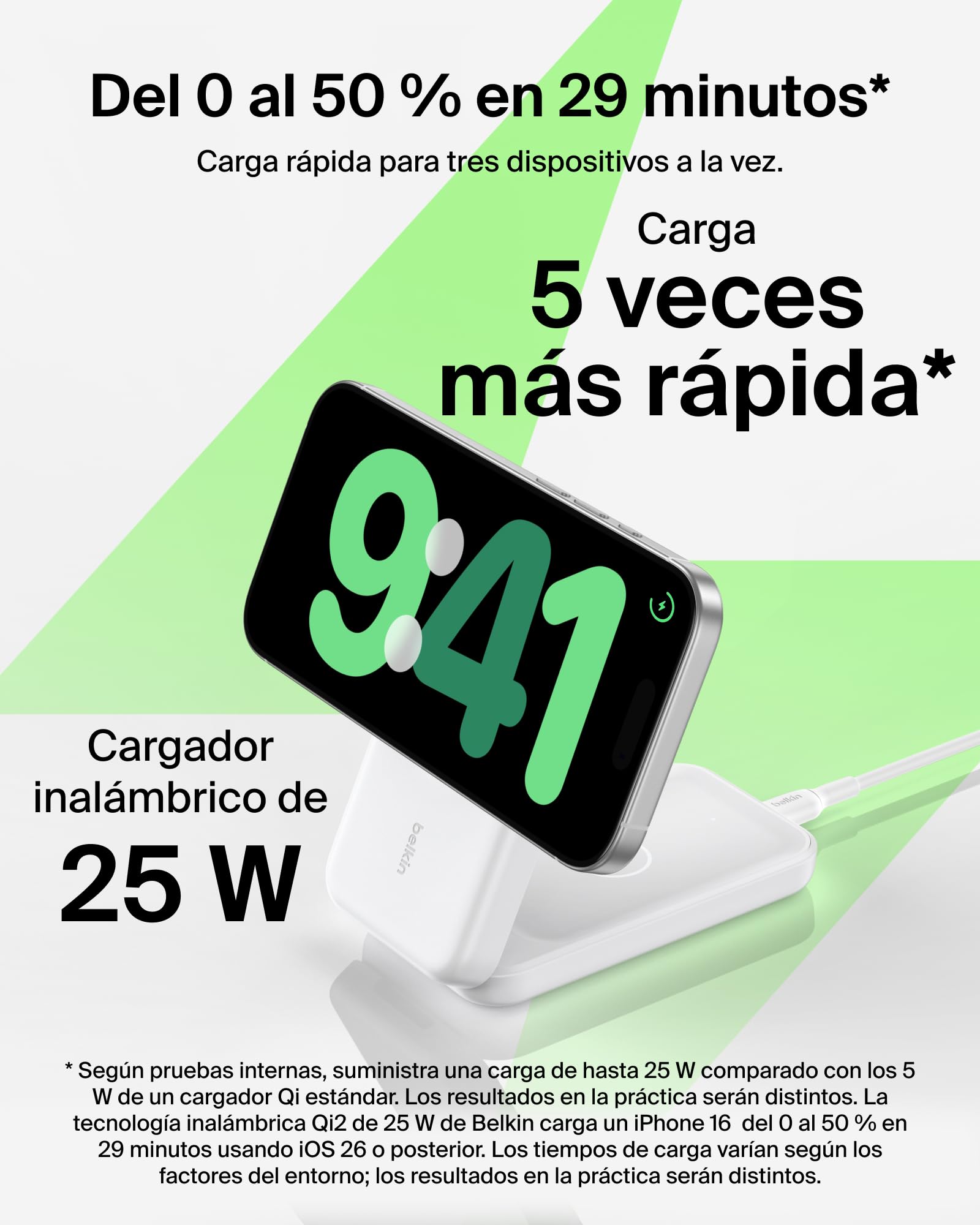 Belkin UltraCharge Cargador Inalámbrico 3 en 1 Qi2, 25W, Cargador Magnético Compatible con MagSafe, Estación de Carga para iPhone 17, Air, Apple Watch, AirPods, Pixelsnap, Adaptador de 45W - Blanco