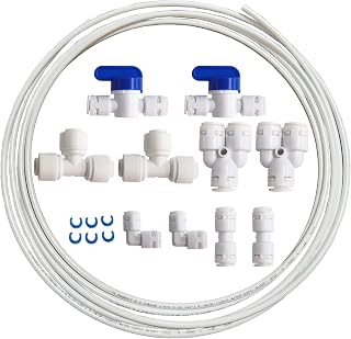 1/4" Quick Connect Water Purifiers Tube Fittings for RO Water Reverse Osmosis System & Water Filters, (Ball Valves+Y+L+I+T Type+Locking Clips)+5 Meters(16 feet) White Tubing Hose Pipe