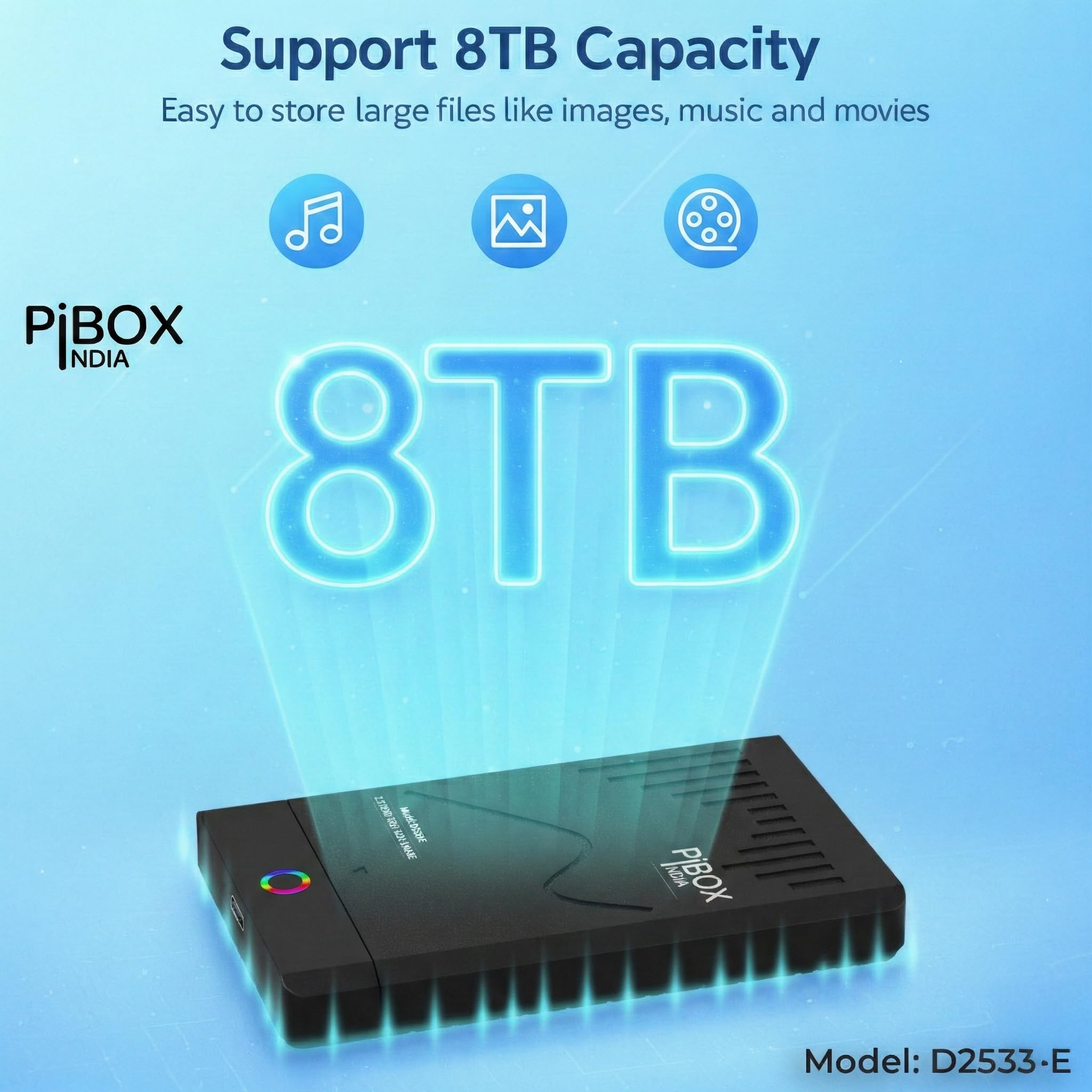 PiBOX 2.5 inch Hard Drive Enclosure RGB LED Type C with OTG Adapter - Retro Casette, PiBOX India 6Gbps USB 3.1 to SATA III Tool-Free External Hard Drive Enclosure for 7mm/9.5mm SSD Laptop HDD UASP — Amazon image 7
