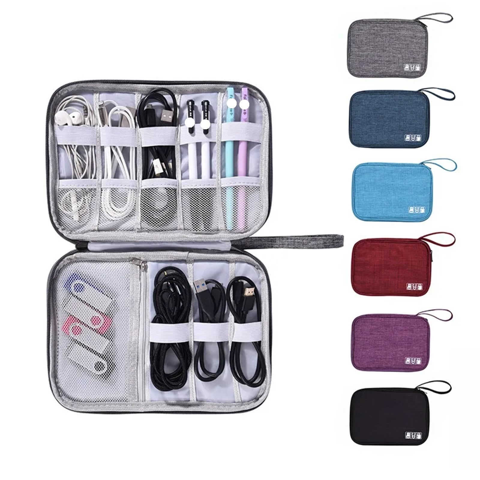 Borsa Portacavi 2 Pezzi Borsa Portacavi Portatile Custodia Elettronica Da Viaggio Multifunzionale For Accessori Digitali Per Cavo(Grey)