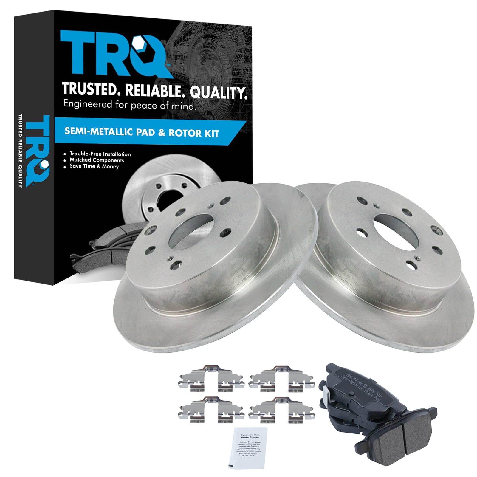 TRQ Rear Brake Pad and Rotor Set Semi Metallic Rotors Compatible with 2010 Toyota Matrix
