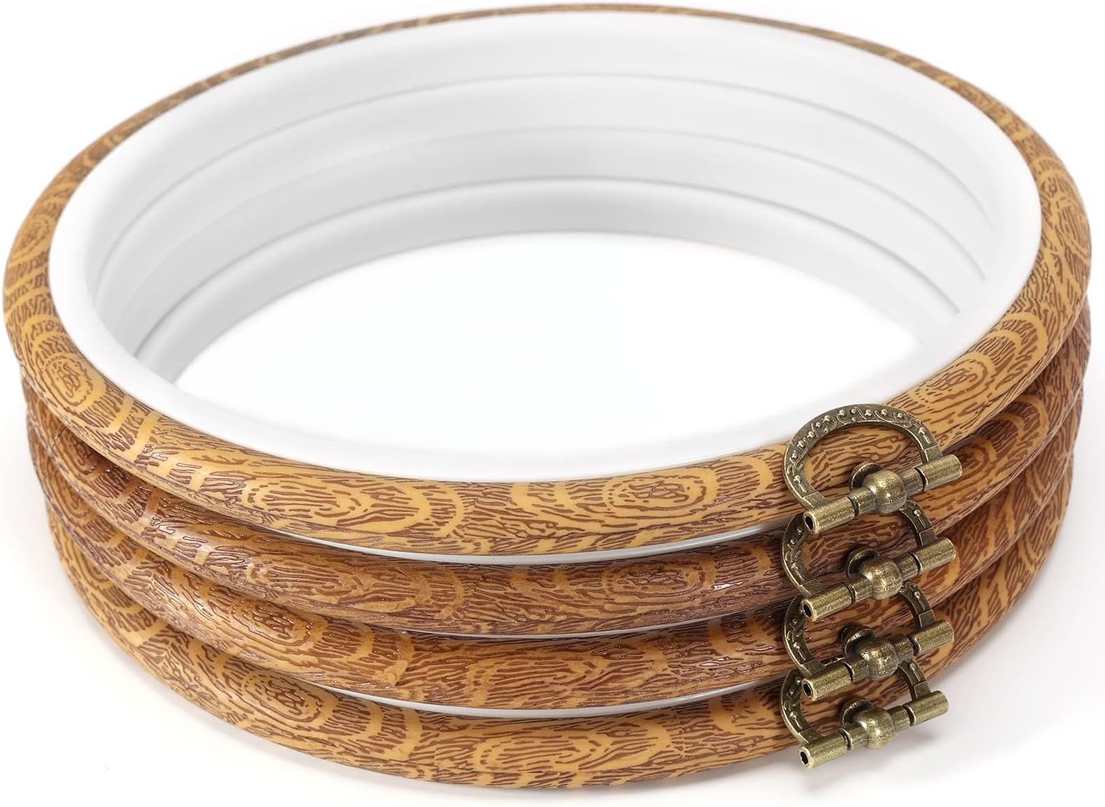 TERRIFI Embroidery Hoops, 5.4 Inch Imitated Wood Embroidery Stretch, Plastic Non-Adjustable Circle Cross Stitch Hoop, for DIY Home Hanging Ornaments, Embroidery Craft 4 Pieces