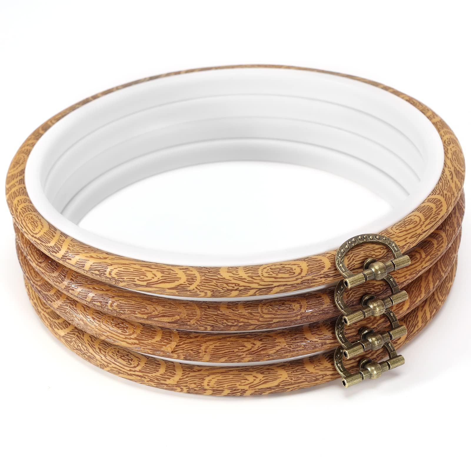 Embroidery Hoops, 5.4 Inch Imitated Wood Embroidery Stretch, Plastic Non-Adjustable Circle Cross Stitch Hoop, for DIY Home Hanging Ornaments, Embroidery Craft 4 Pieces
