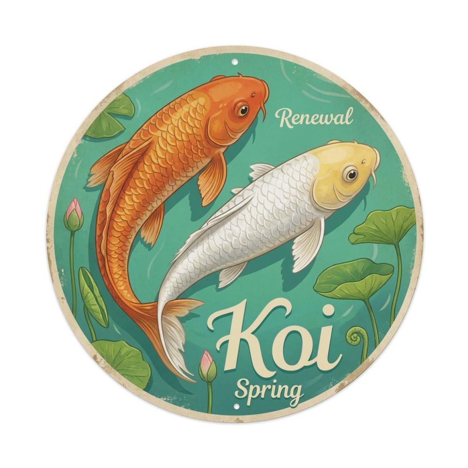 Metal Tin Sign Koi Fish Soothing Calming Japan Retro Ukiyo-e