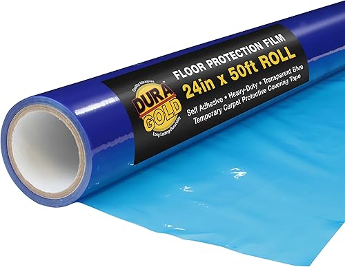 Dura-Gold Película protectora para el suelo, rollo de 24 pulgadas x 50 pies, rollo de 24 pulgadas x 50 pies, revestimiento temporal autoadhesivo