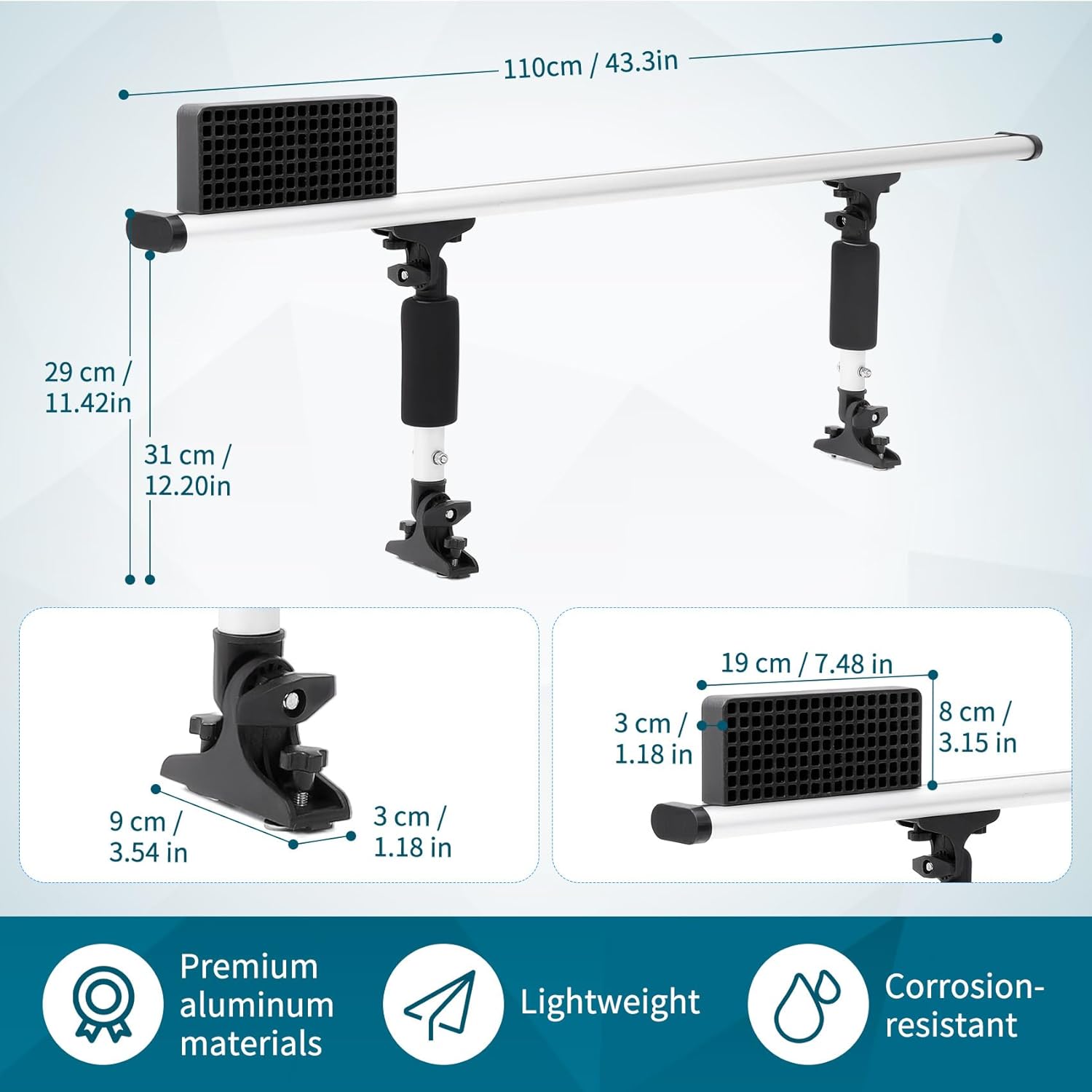 Kayak Trolling Motor Mount,Aluminum Outboard Motor Bracket Holder Kit for Fishing Kayak,Universal Scupper Holes & Track System,No Drill Installation,Rust-Proof & Adjustable