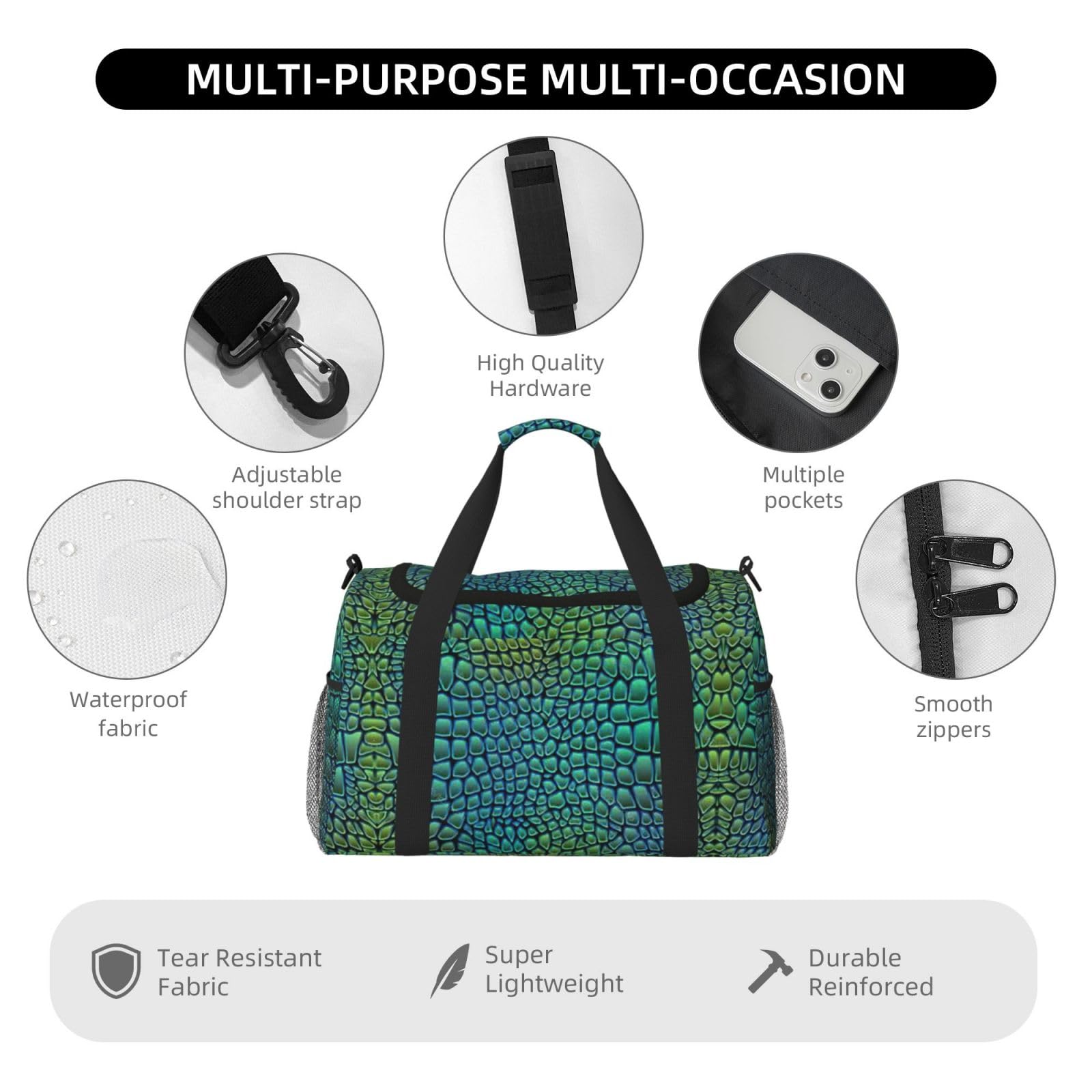 Borsone da viaggio in pelle di alligatore, borsa da fine settimana, borsa da viaggio, borsa a mano per allenamento, sport, ospedale