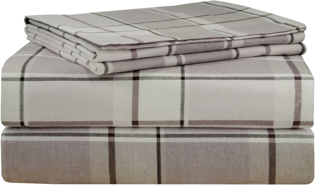 200 GSM 100% Cotton Flannel Sheet Set, Twin, Jensen - Warm & Cozy - Pre-Shrunk -Deep Pockets - Elastic All Around-Comfy Double Brushed