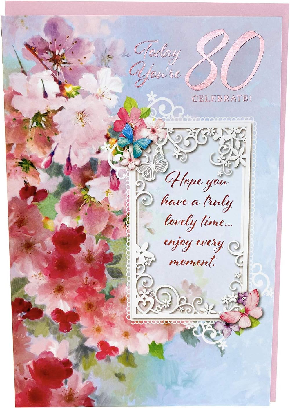 80th Birthday Card Women Happy Age 80 for Her Ladies Greeting Verse Words Message Floral Traditional Quality &Envelope Seal