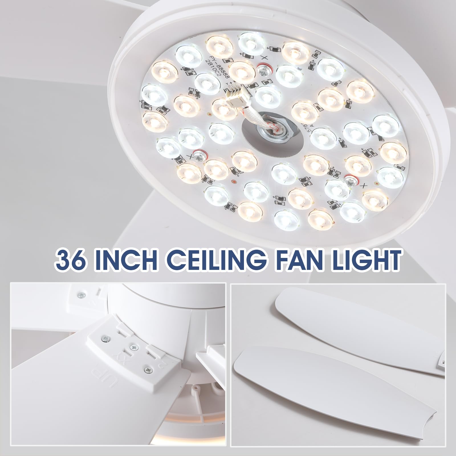 Surtime 92CM Deckenventilator mit RGB Beleuchtung und Fernbedienung/App-Steuerung, dimmbare LED-Deckenventilatoren