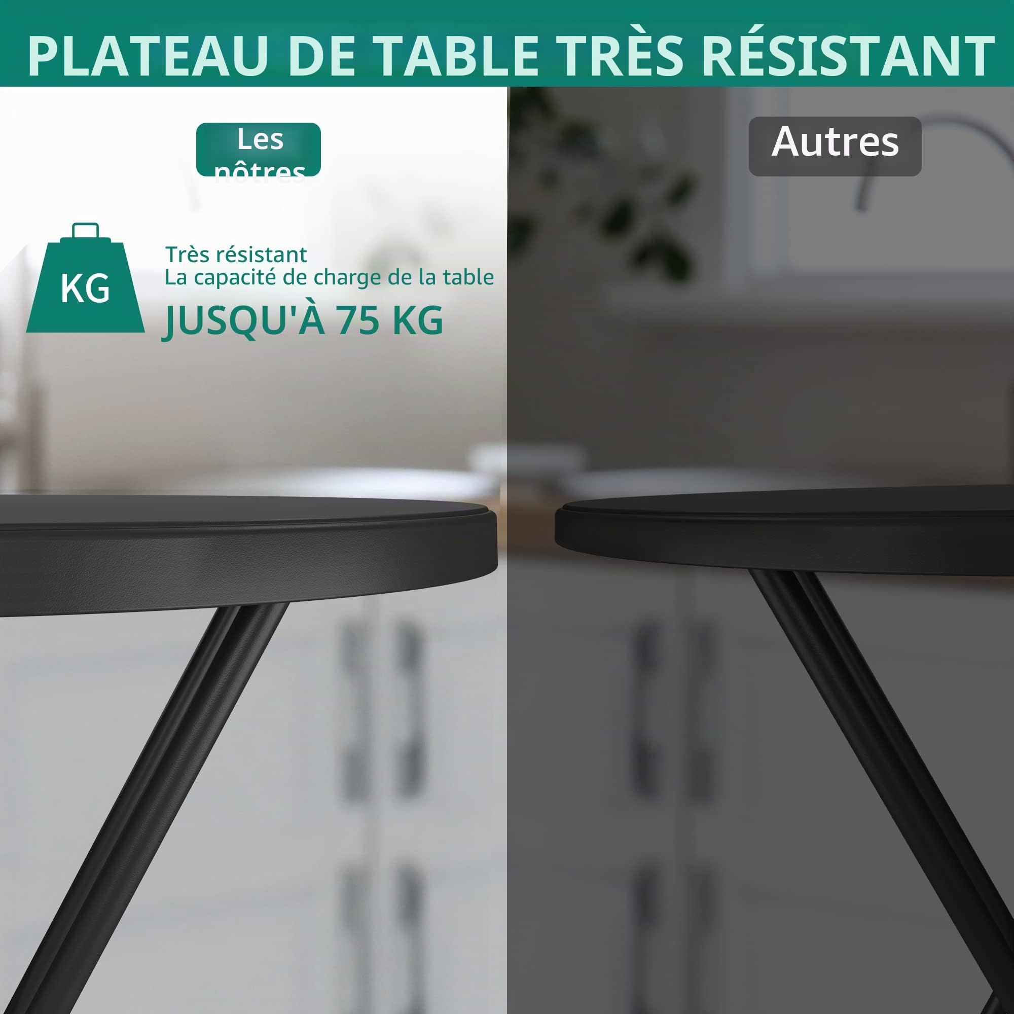 YITAHOME 80cm Table Pliante, Table de Jardin Ronde Robuste,Table Bistrot Table de Balcon pour Fête en Plein Air Barbecue à la Plage, Cadre Métallique Anti-Rouille, 80 x 80 x 74cm, Noire