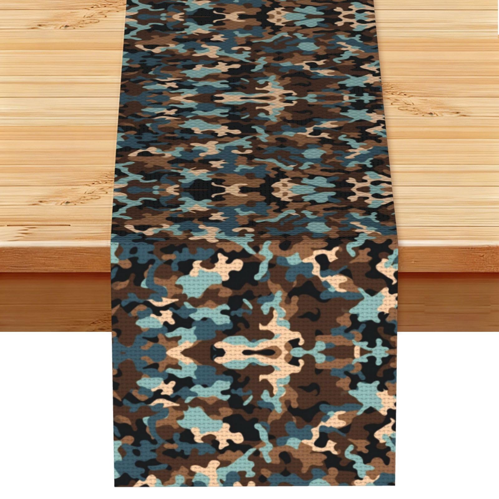 Cool Teal Camo Printed Table Runner 13 x 72, Wrinkle Resistant Decor for Dining Table Coffee Table Fireplace