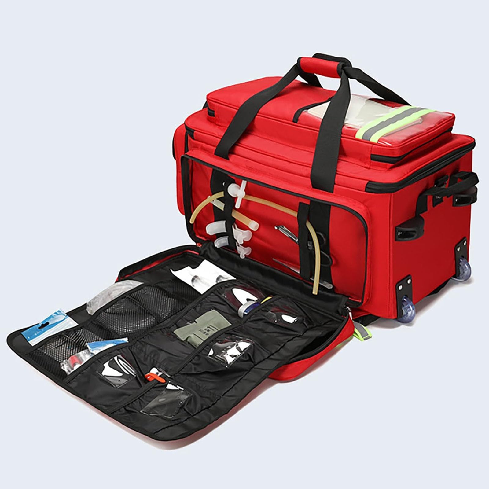 Mochila de primeros auxilios para emergencia, Bolsa Trolley Médica de Gran Capacidad con Ruedas, Bolsa Táctica Médica Portátil, para Camping Senderismo Guardería al Aire Libre(Blue)