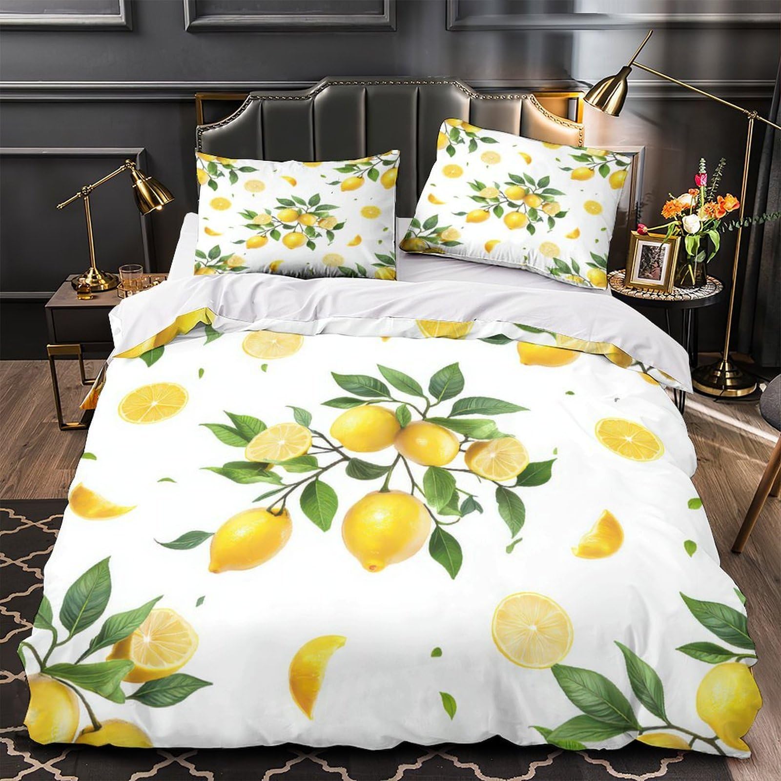 Linge de lit frais imprimé fruits citrus pour une chambre d'enfant ou d'adulte double