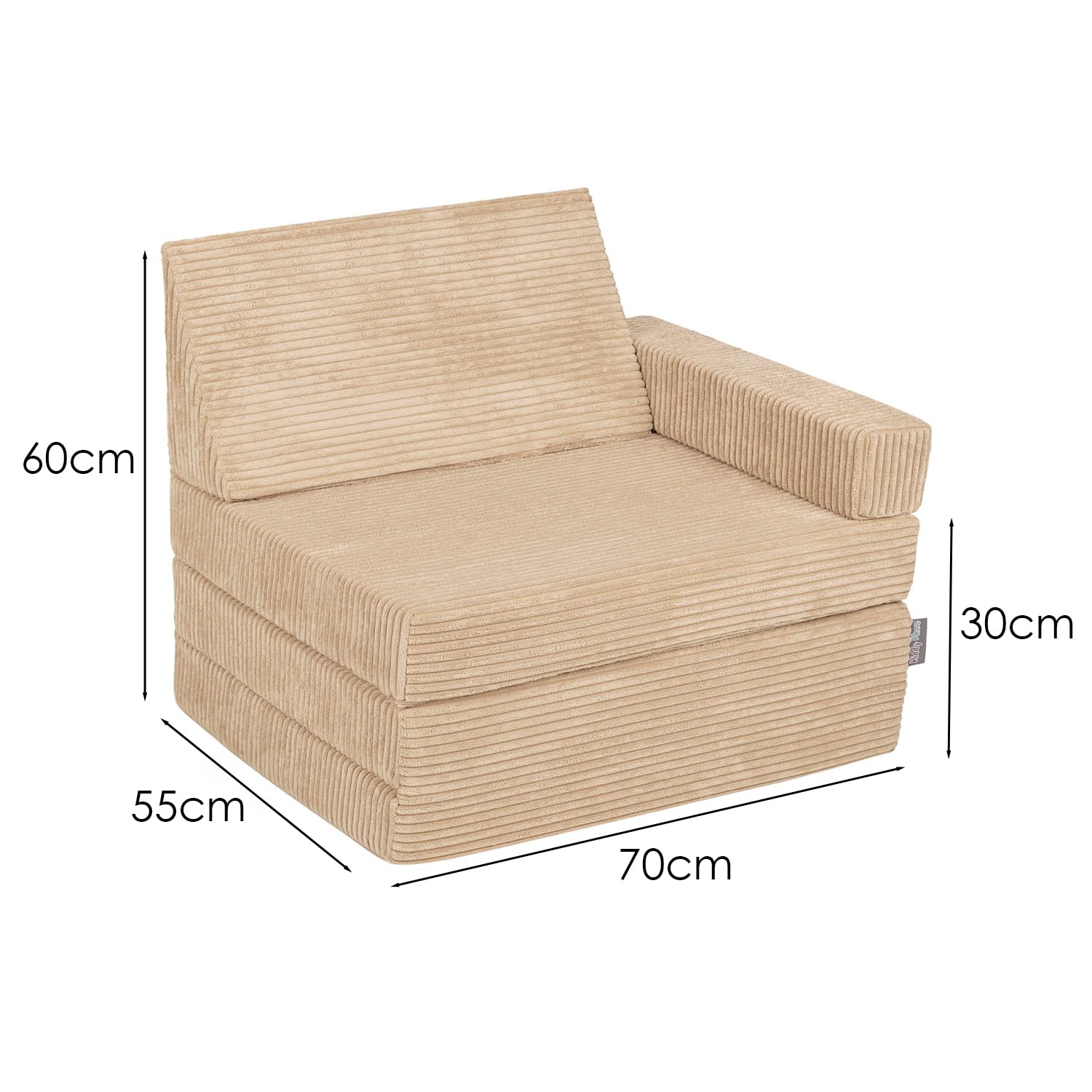 Fauteuil Enfant Convertible Mousse KiddyMoon - Chaise Et Matelas Pliable Beige