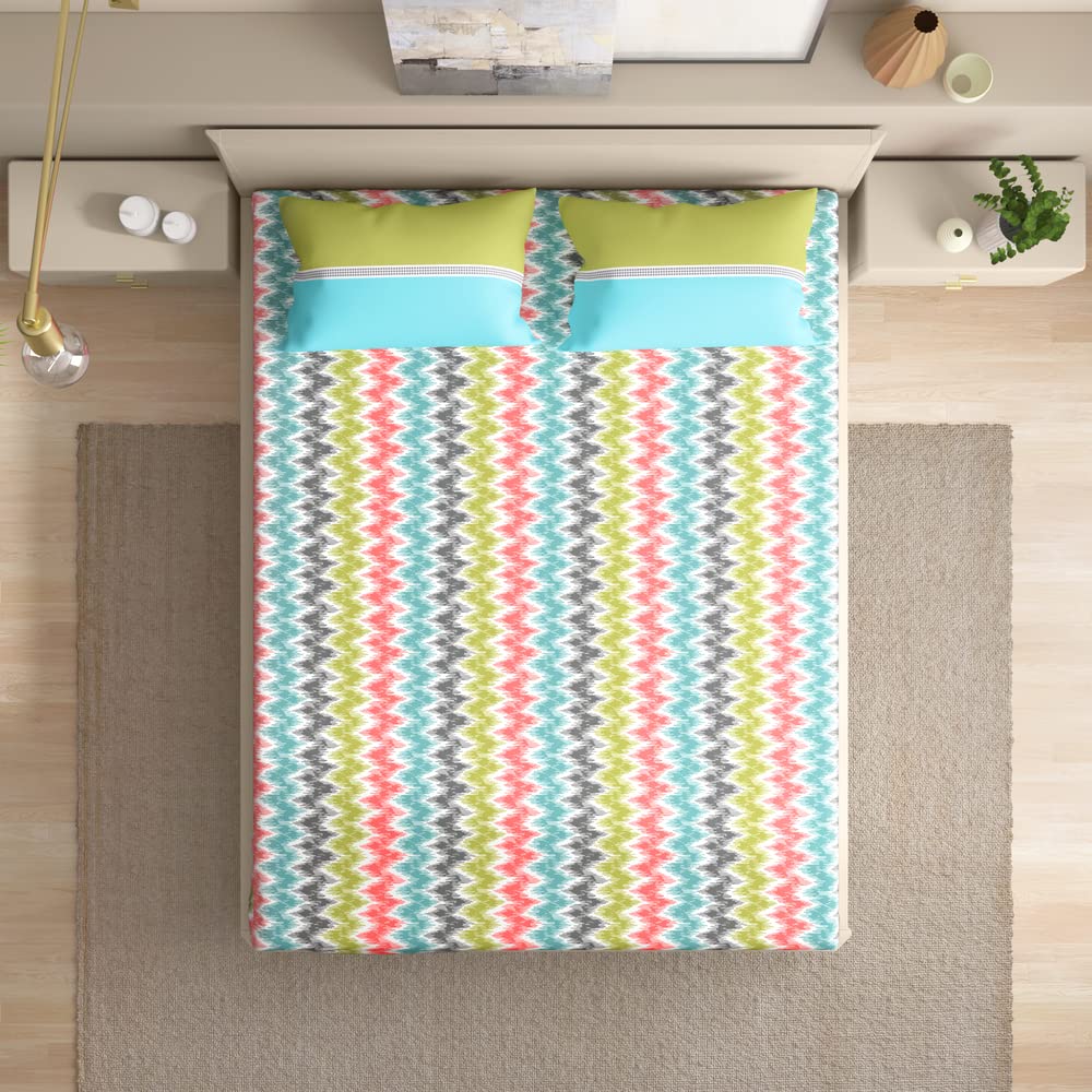Wakefit Cotton Flat Bedsheet | 144 TC Bedsheet For Double Size Bed With 2 Pillow Covers | Parisa - 100X90 Inches,Assorted