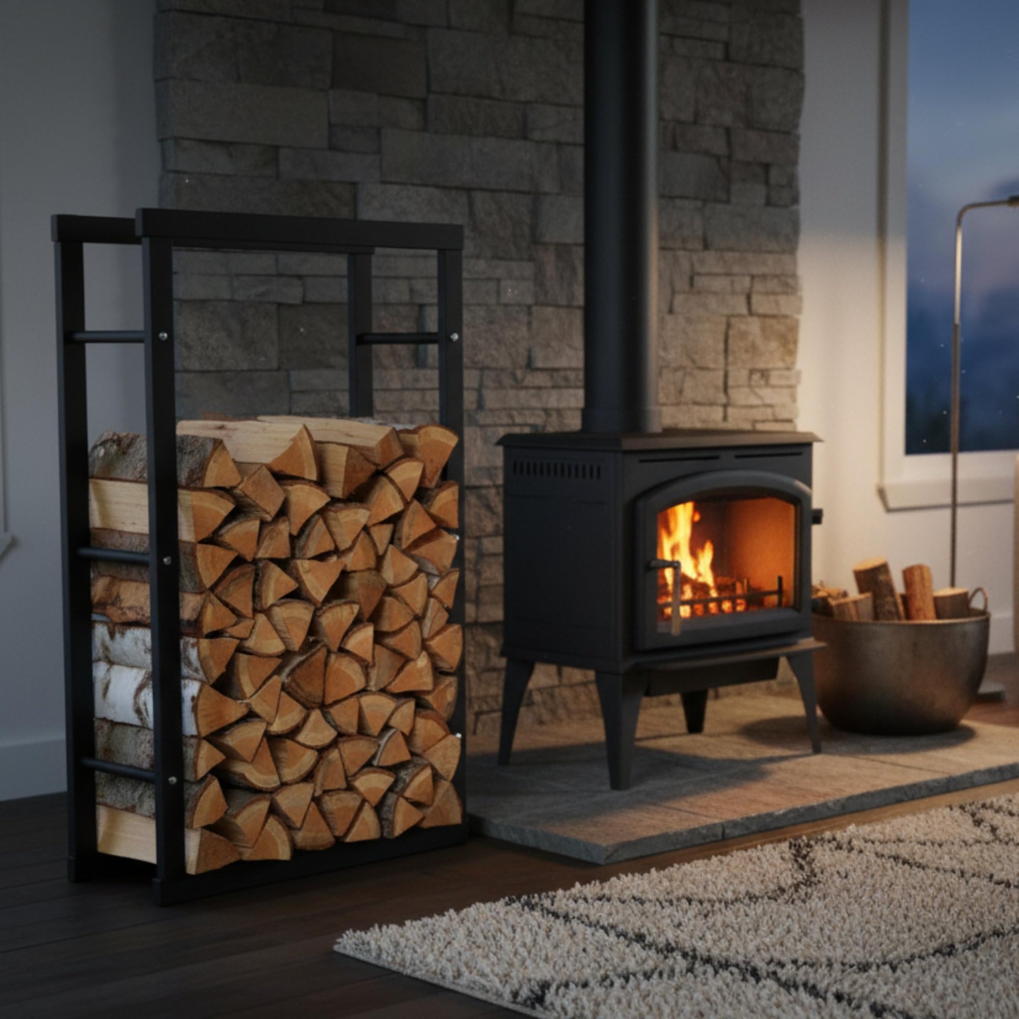 Zelsius Kaminholzregal | 40 x 25 x 100 cm - schwarz | Brennholzlager Metall, Kaminholzständer, Regal für Feuerholz, Kaminzubehör | Kaminholzregal für Innen und Außen