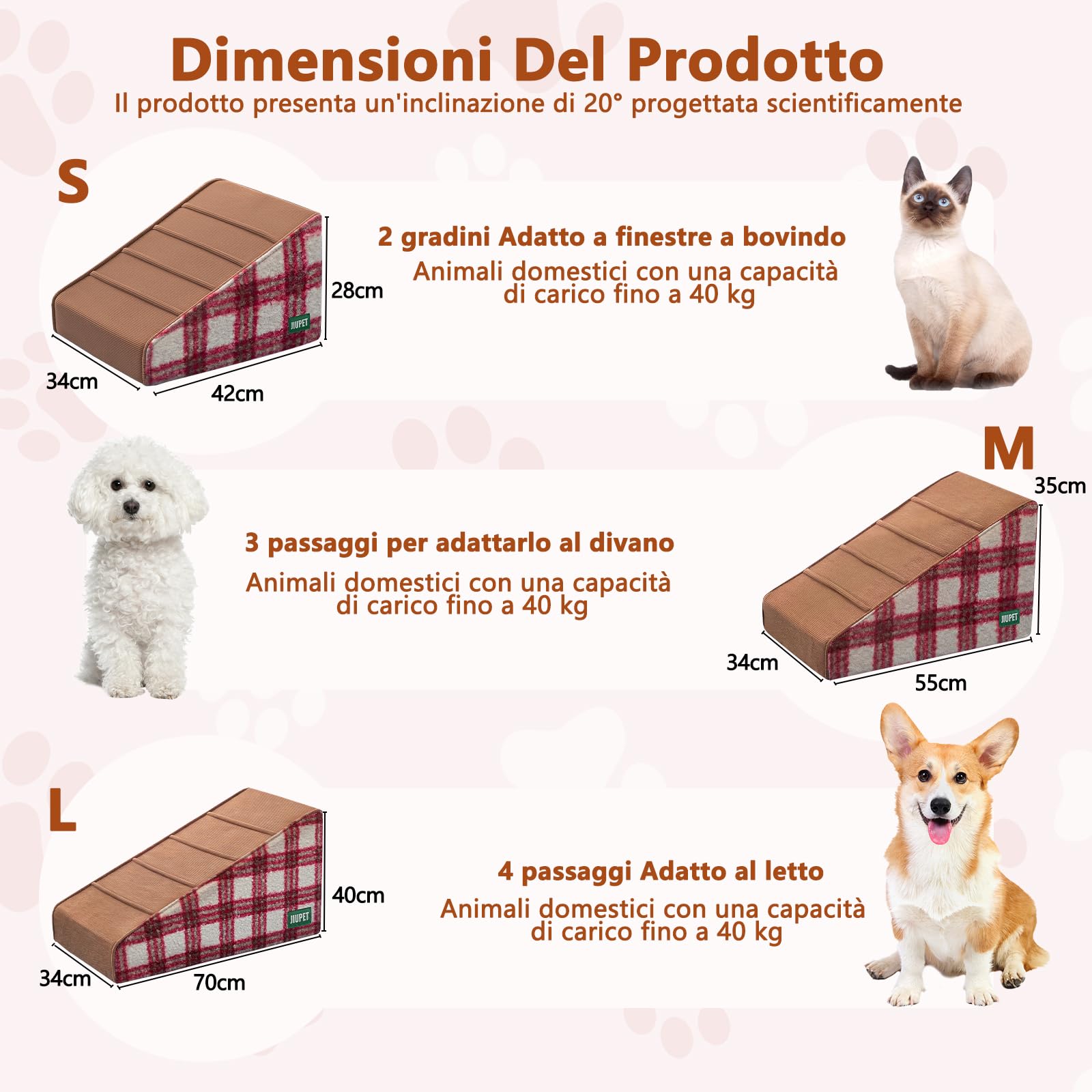 Galatée Scaletta Per Animali Domestici Con Rivestimento Rimovibile e Lavabile, Spugna Antiscivolo Ad Alta Densità, Adatta a Cani e Gatti(Marrone a Quattro Fasi)