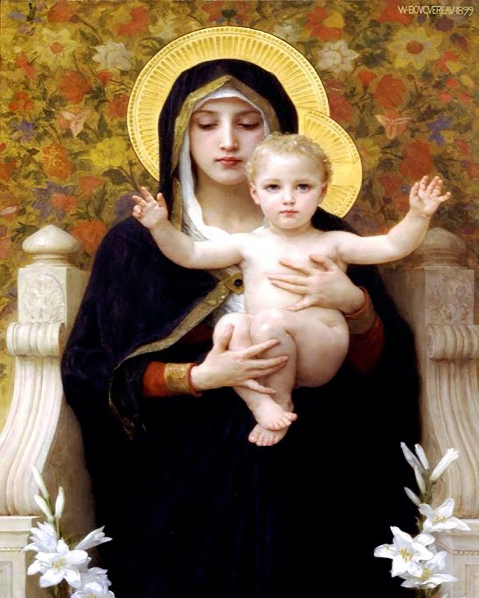 ZHXXFD Paint By Numbers for Adults Kids Beginners Landscape Famous Paintings with Frame 40X50CM The Madonna of The Lilies - William Bouguereau,A19