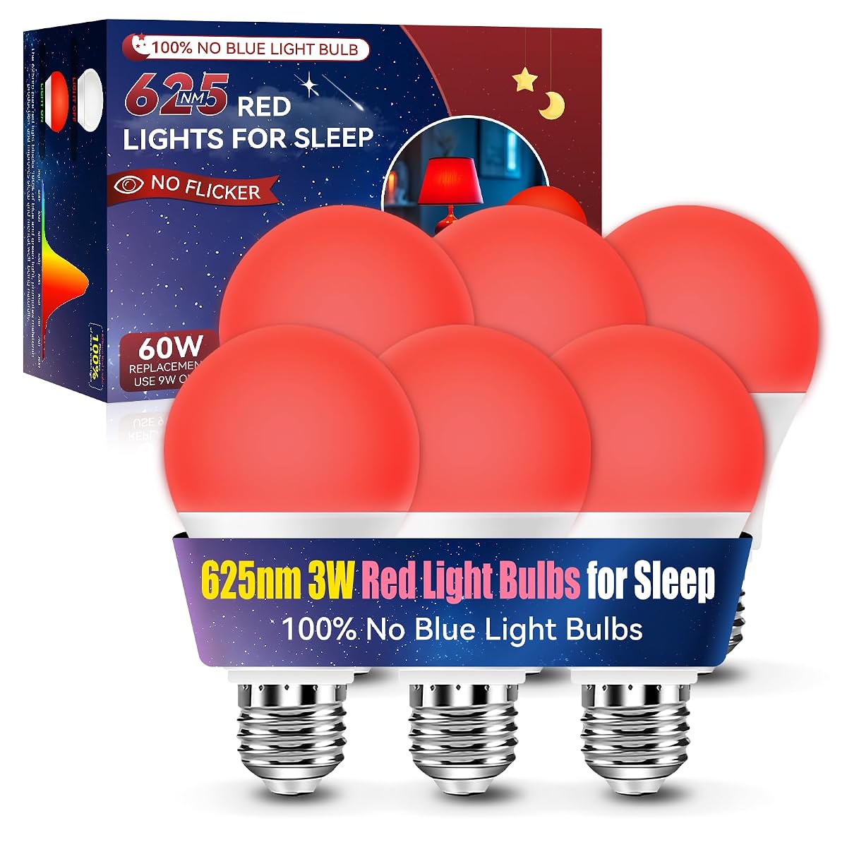 Neporal Red Light Bulbs - 3W LED Night Light for Sleep, 6 Pack, A19 40W