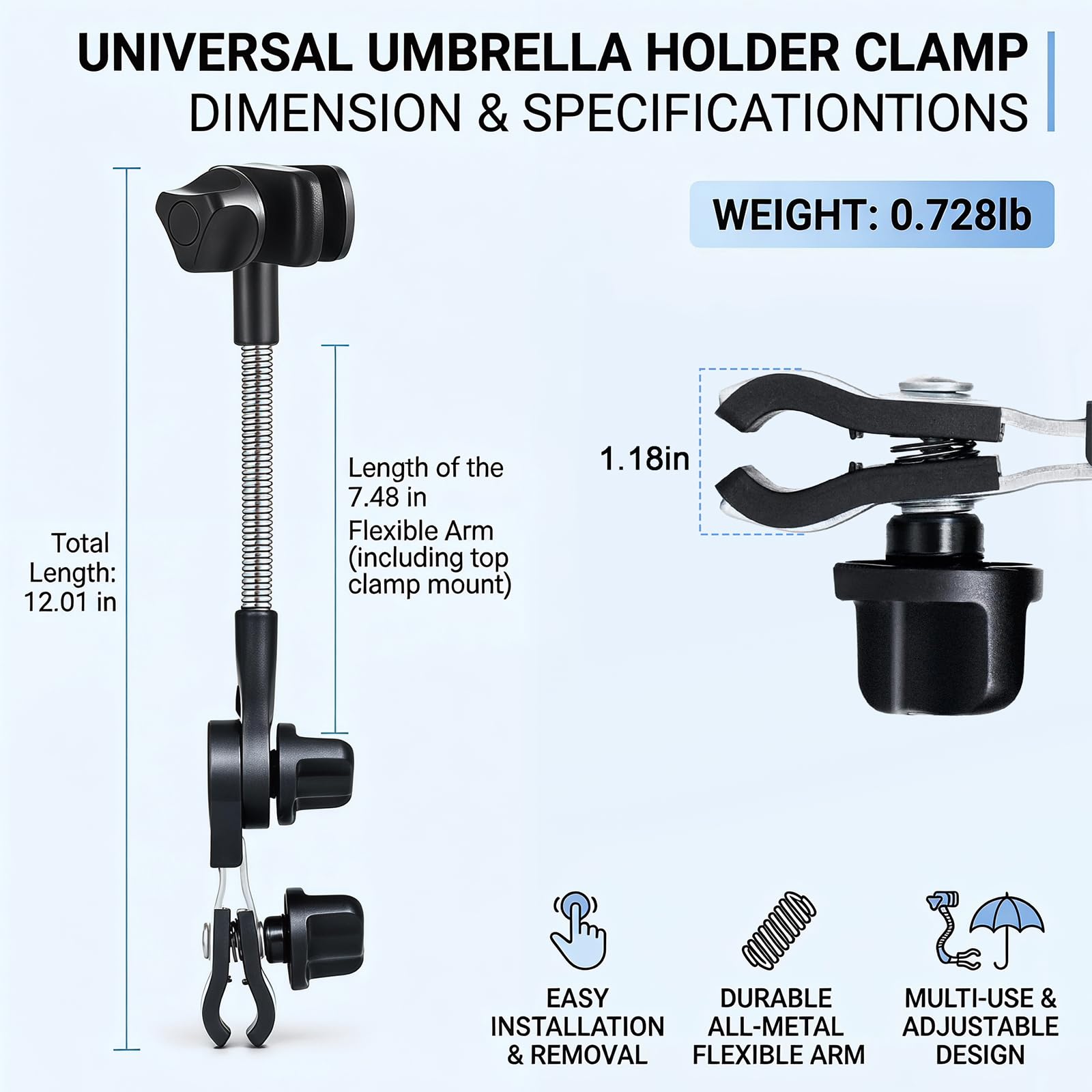 Soporte universal ajustable para sombrilla de cochecito, silla de paseo, bicicleta