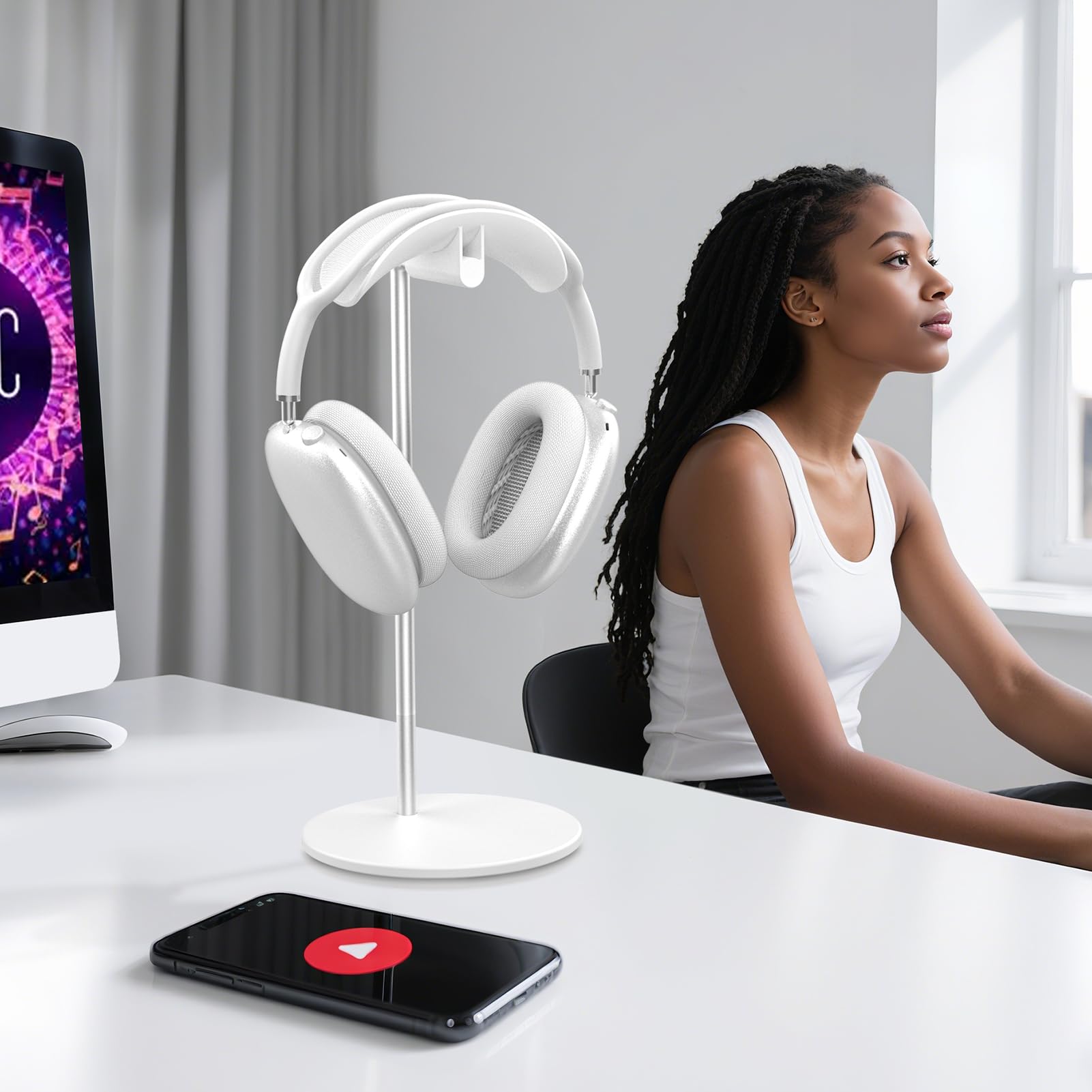 Support pour Casque, Porte pour Headset de Bureau avec Base en Aluminium, Compatible avec AirPods Max, Beats, Bose, B&O, Sony, Sennheiser, Gaming (Blanc)