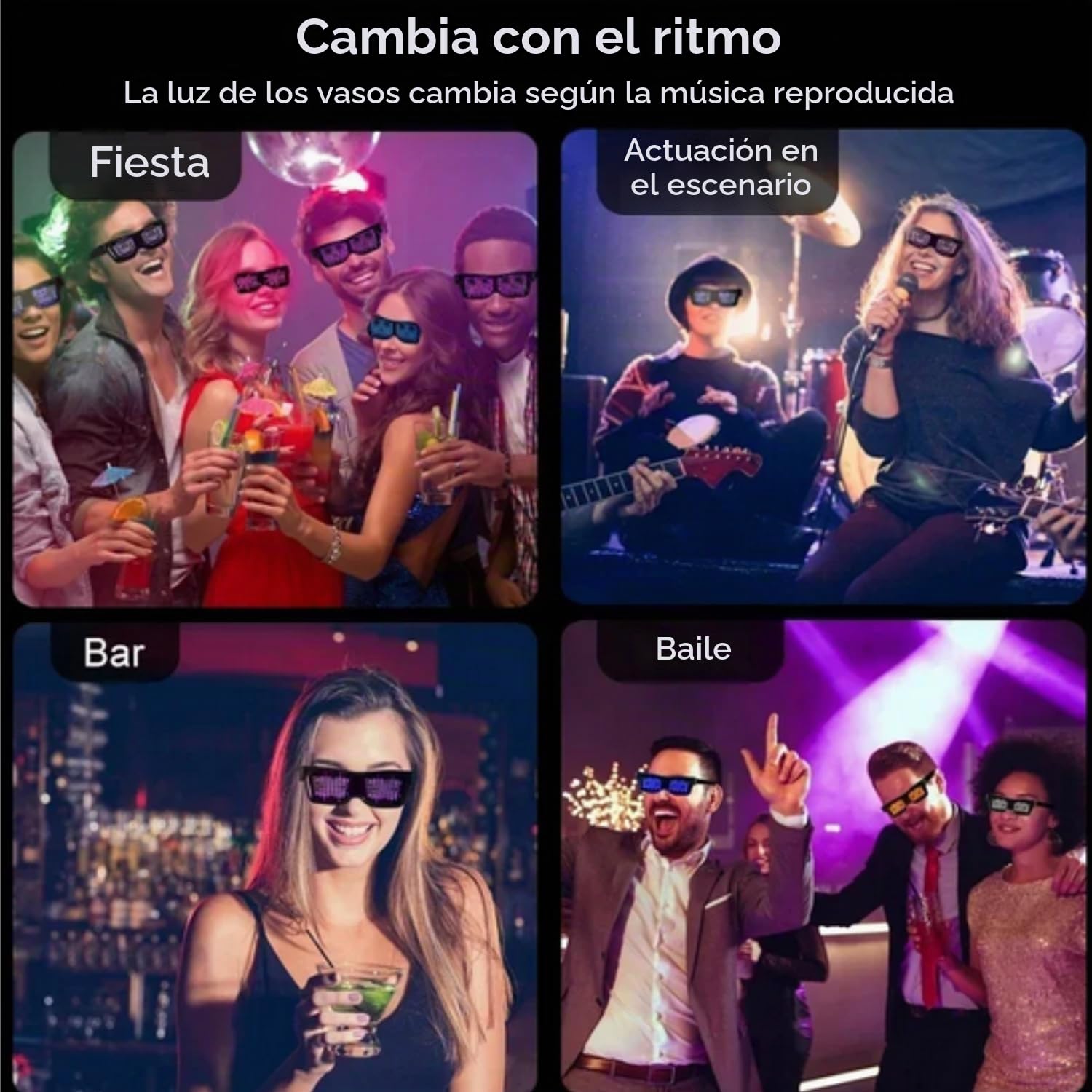 Gafas de sol LED que brillan en la oscuridad Gafas de sol LED que brillan Gafas geniales personalizables para discoteca, fiesta de cumpleaños, escenario, festival, Halloween, concierto