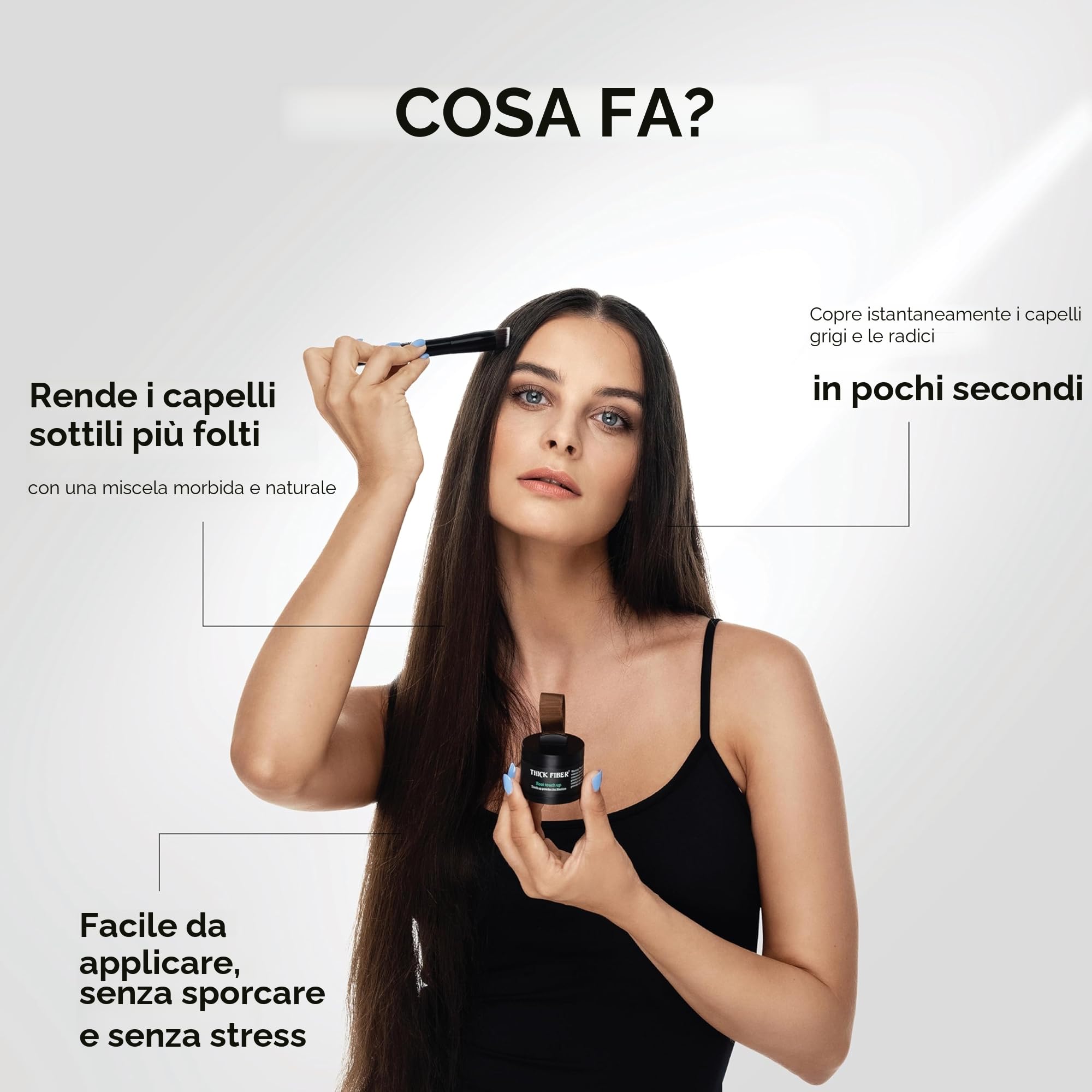 Thick Fiber Polvere per ritocchi radici, impermeabile e anti-sudore, correttore per capelli da donna, spazzola inclusa (marrone scuro)