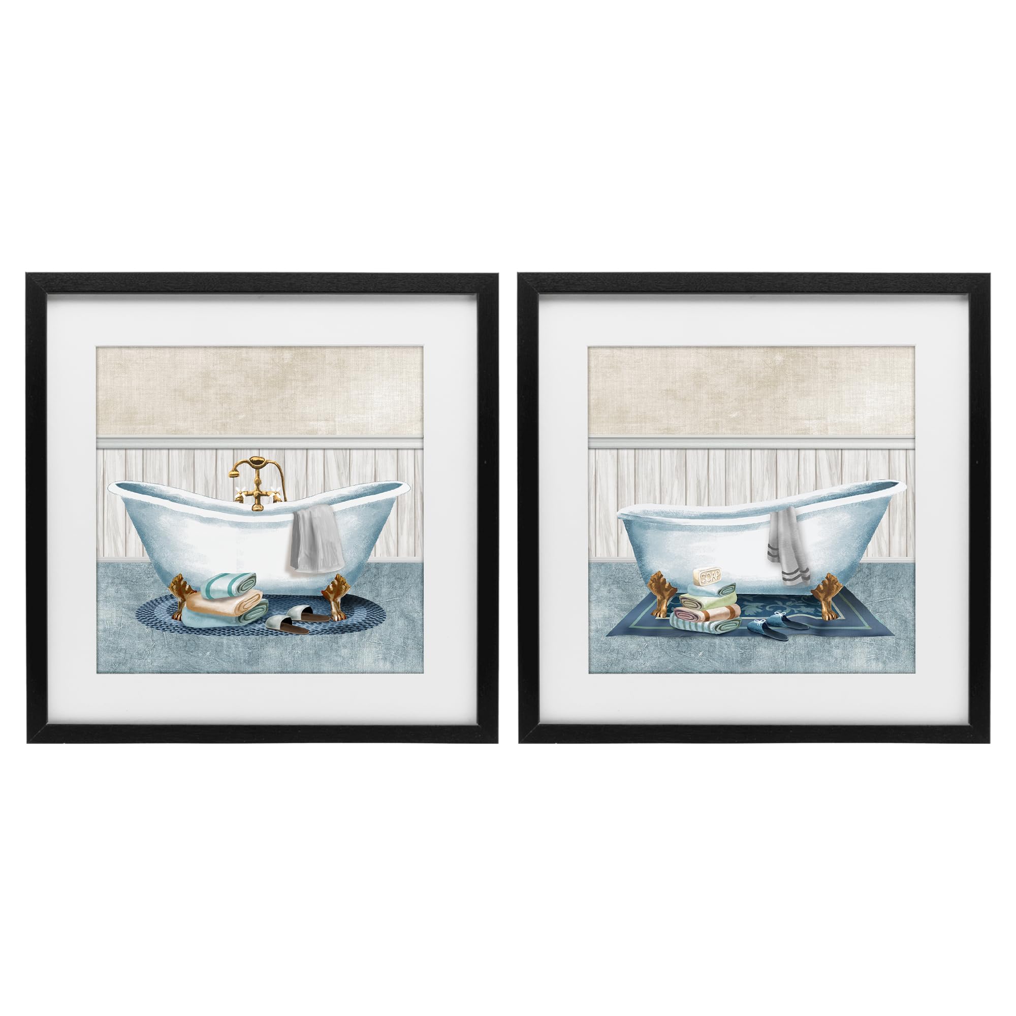 Stupell Industries Cozy Bathtub Still Life 'Cozy Bathtub & Slippers'| 2Pc Framed Print Under Glass Set