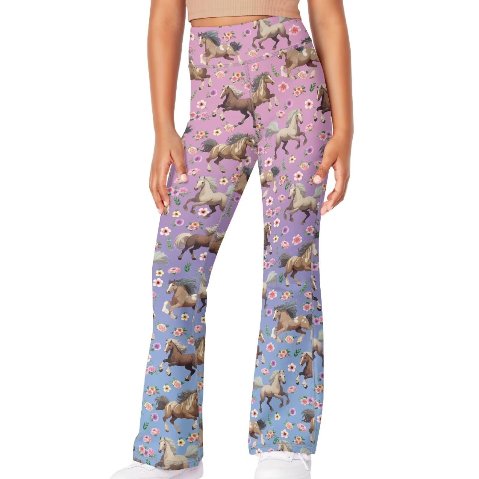 Girls Leggings Floral Print High-Waisted Flared Pants 5-14 Years