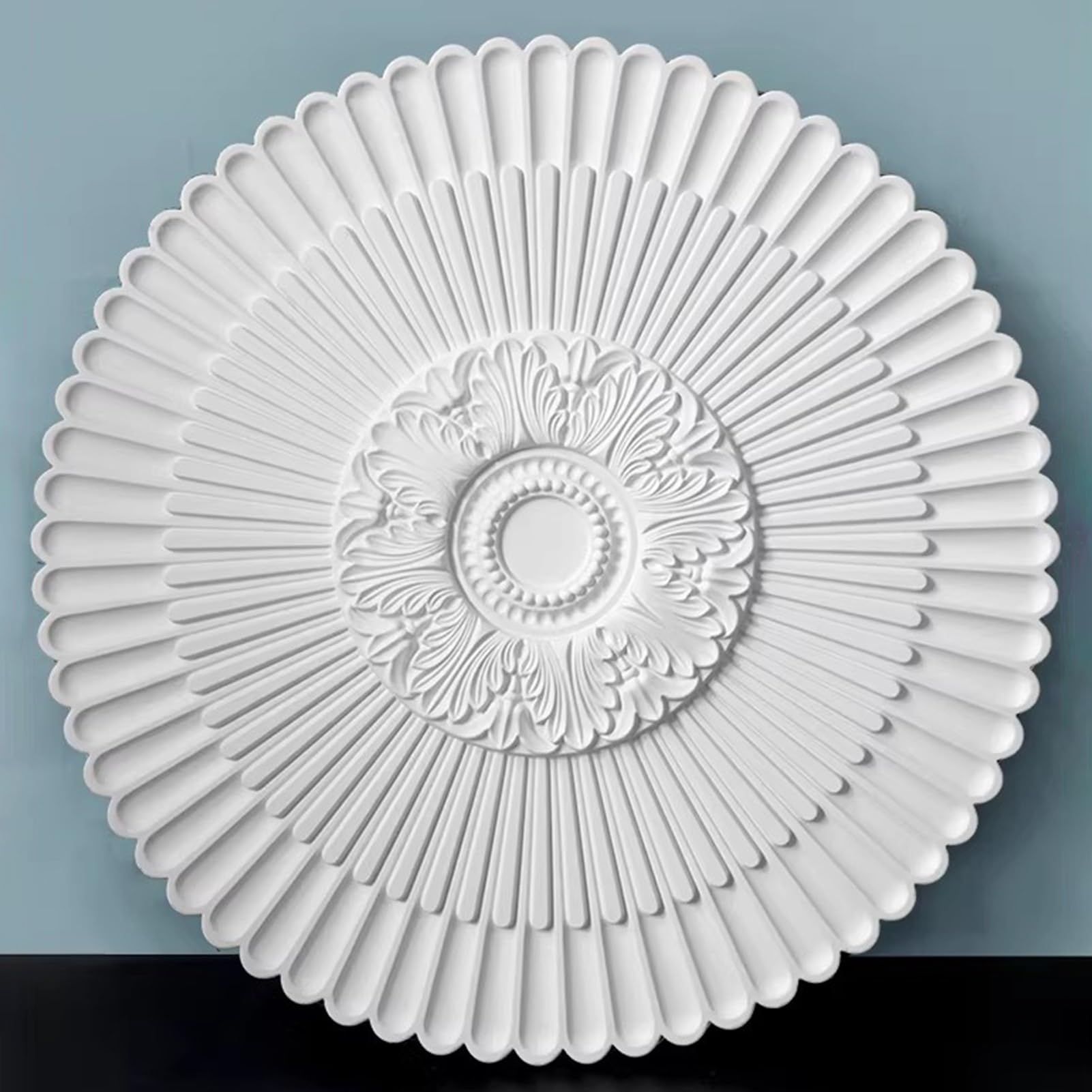 Rosone Decorativo da soffitto, Medaglione Floreale, Modanatura a Sospensione per lampadario, Copertura verniciabile, Diametro 40 cm