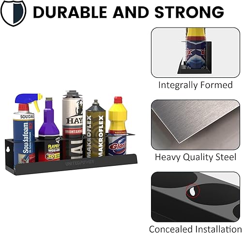 Miniatura 4 de UNITEDPOWER Soporte para 5 latas de aerosol, estante de almacenamiento de botellas de pintura, estante de montaje en pared de acero, organizador de