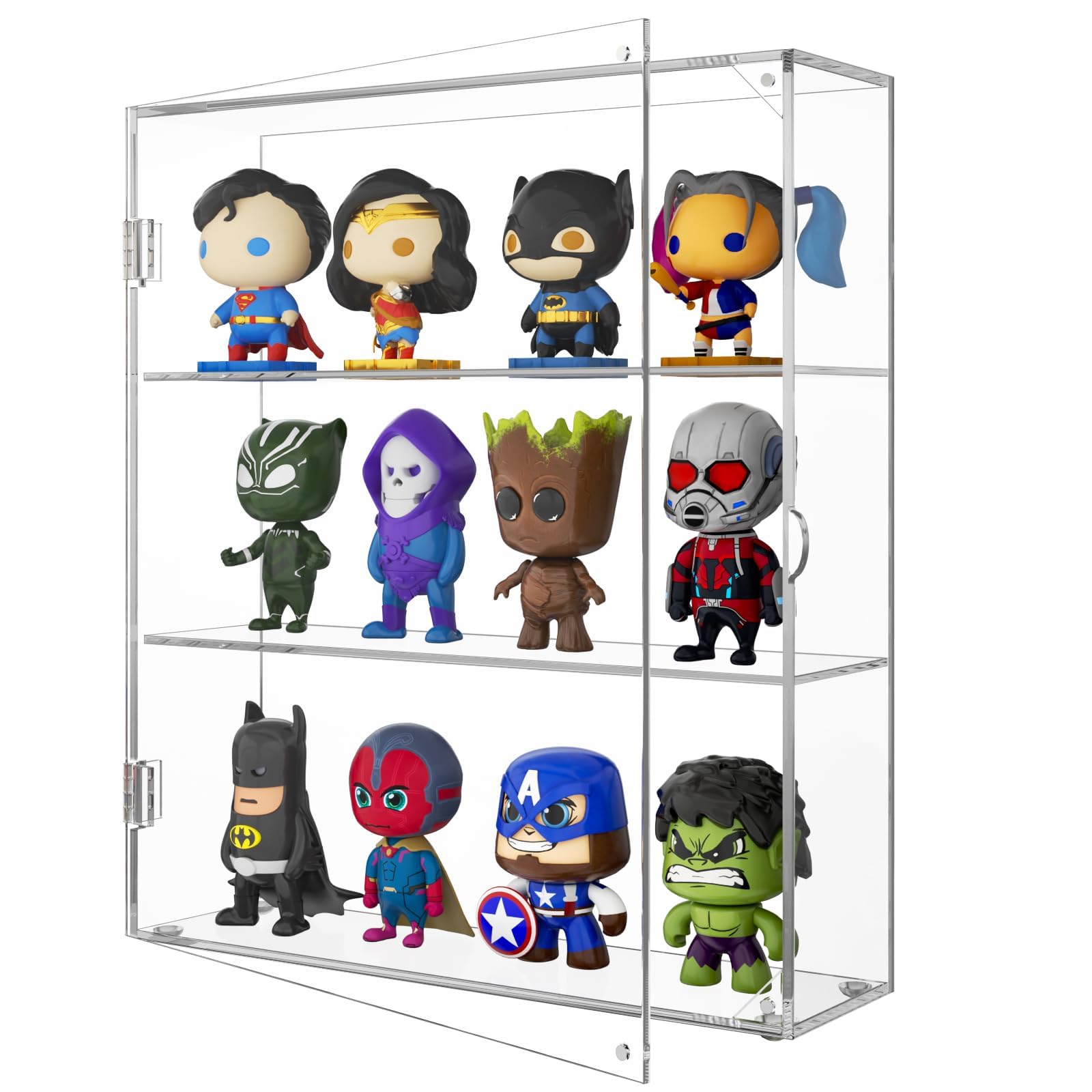 Acrylic Display Case, Clear Display Case for Funko Pop Figures, Wall Mounted or Desktop Dustproof Display Cabinet Box for Collectibles ,Rock,Crystals,Mini Toys,Amiibo (3 Tiers)