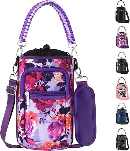 AceTreker Bolsa de transporte para botella de agua aislada de neopreno de 324064128 onzas, soporte para bolsa con correa y asa de paracaídas y 2