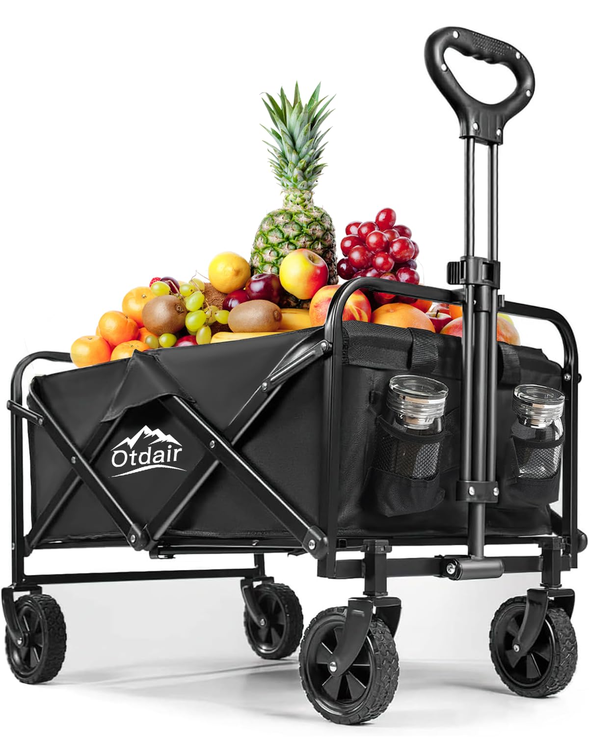 Otdair Lounge Wagons Carts Foldable with 220LBS Weight Capacity, Portable Collapsible Wagon with Adjustable Handle, Height Adjustable Foldable Wagon for Garden,Camping,Sports,Shopping,Picnic, Black
