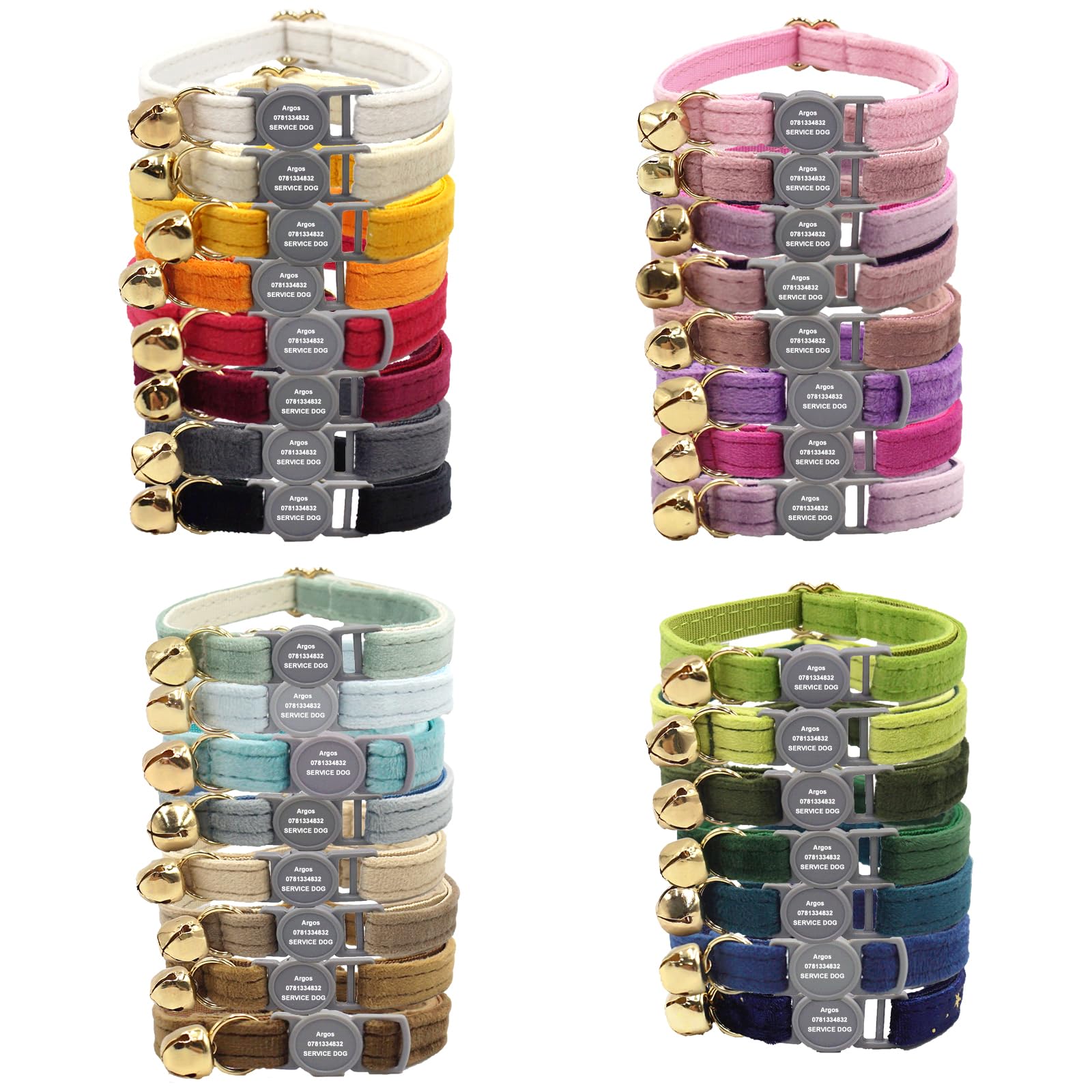 Cat Collar with Name and Phone Number, Cat Collar with Safety Clasp and Bells, Size L, S, for Cats