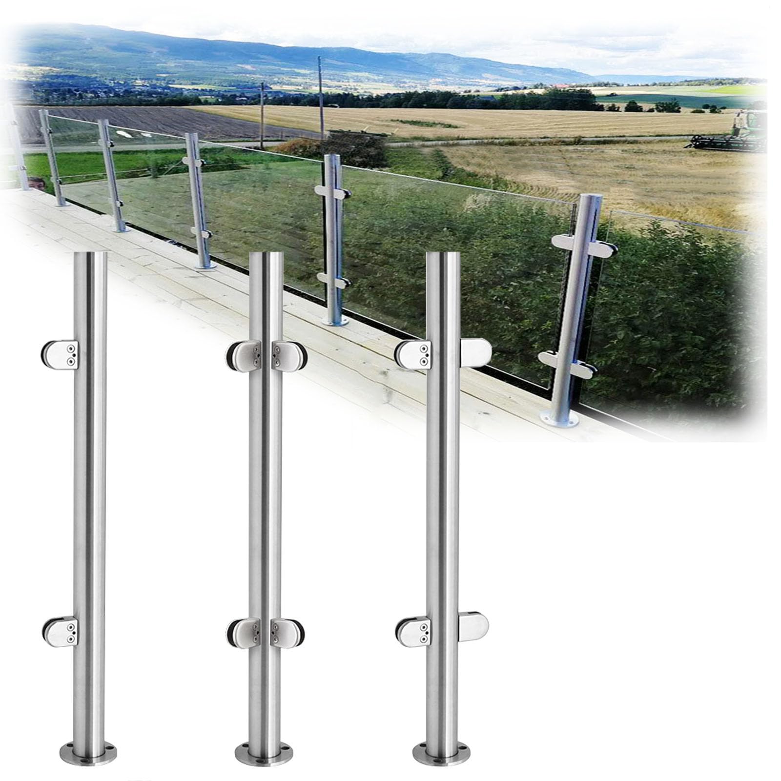 Balaustrada de metal con abrazadera de vidrio y goma para paneles de 6 a 17 mm
