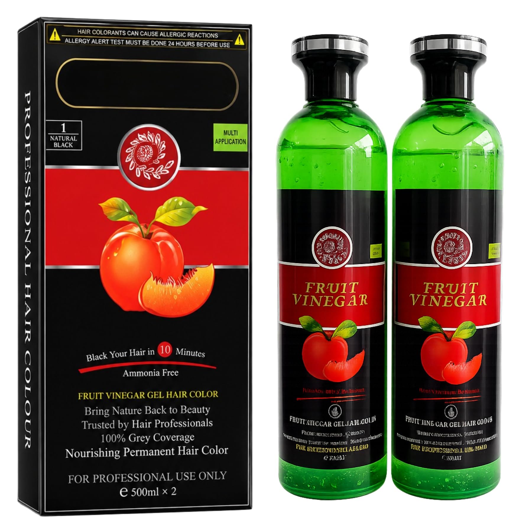 GOLD LEAF Fruit Vinegar Hair Color Gel, Natural Black Hair Dye (500ml x 2), Ammonia-Free Permanent Hair Color, Long-Lasting Grey Coverage, Gentle Scalp Formula for Men & Women.-image-15